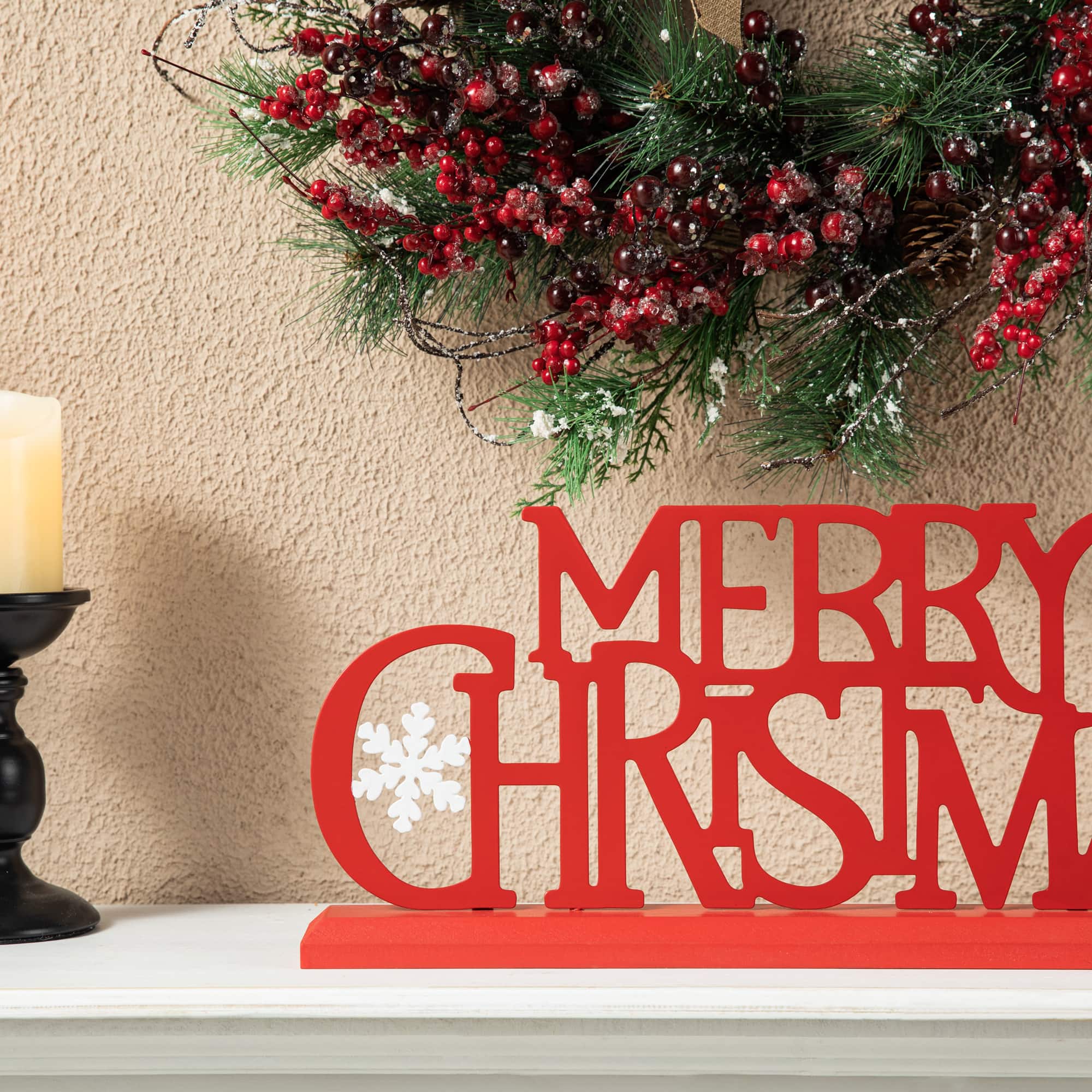 Glitzhome&#xAE; 18&#x22; Red Metal Merry Christmas Table D&#xE9;cor