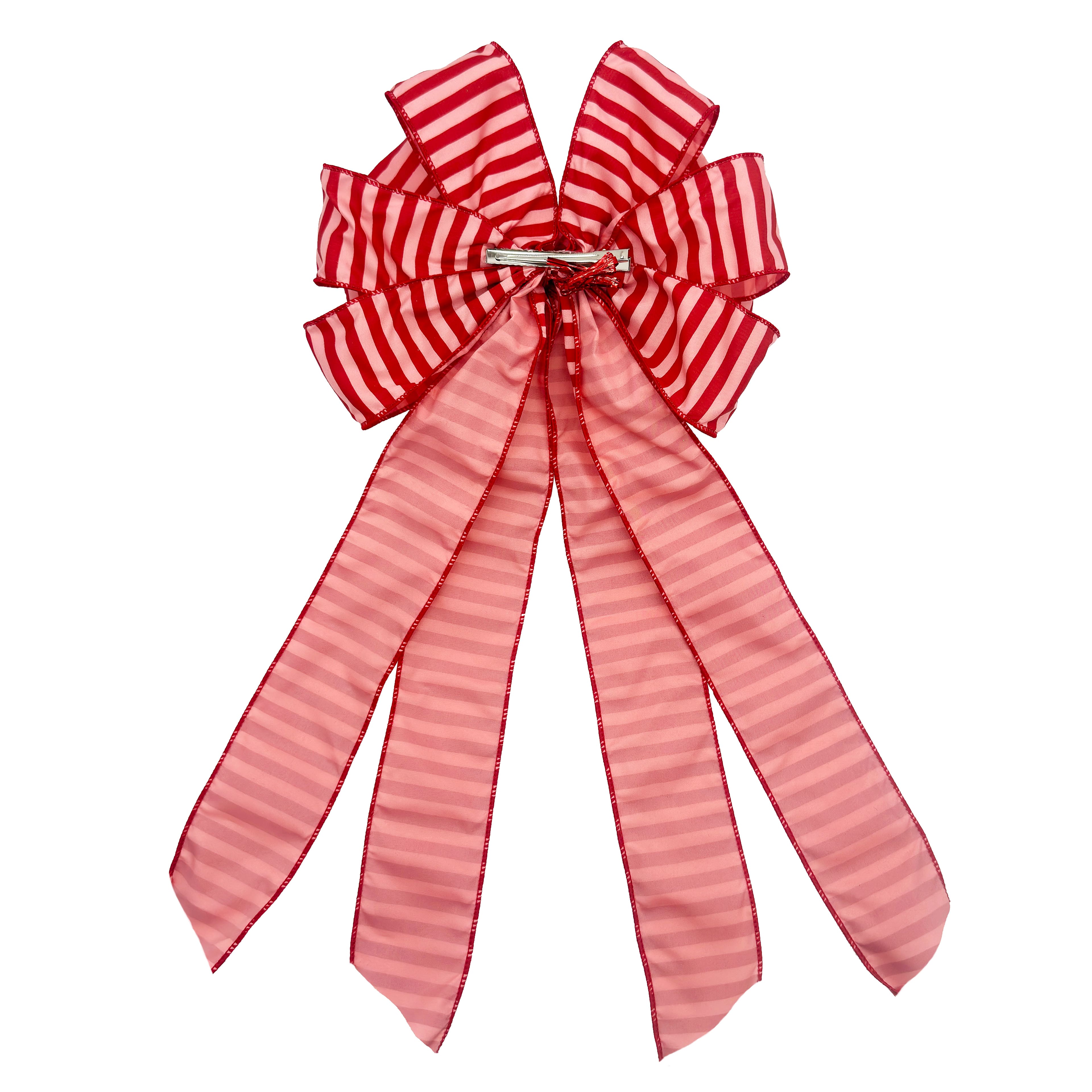 20.5&#x22; Pink &#x26; Red Stripes Holly Jolly Tree Bow by Celebrate It&#xAE;
