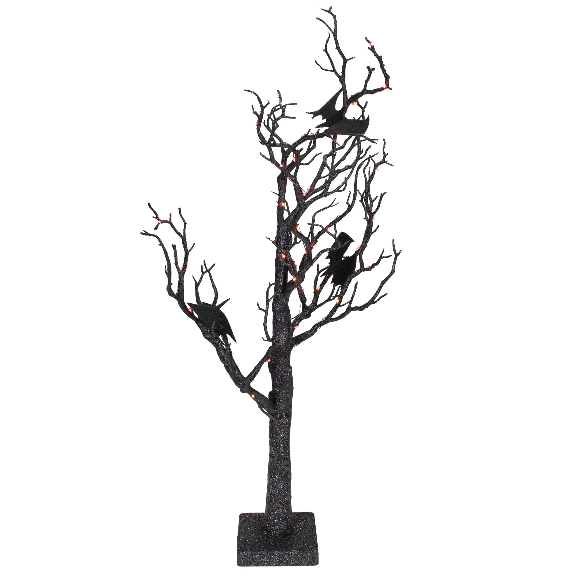 26.5" Black & Orange Glittered LED Tabletop Halloween Tree
