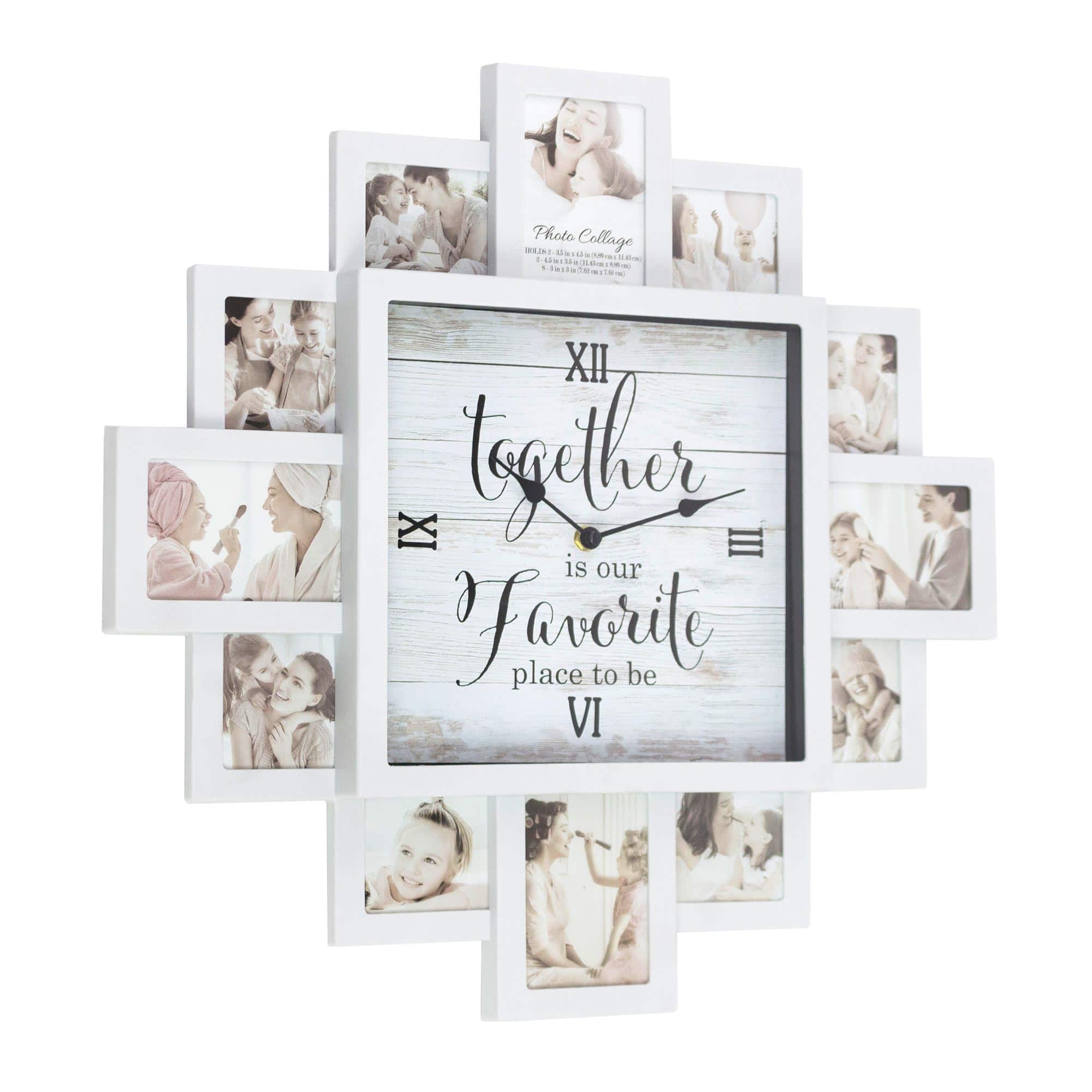 White Farmhouse Shabby-Chic &#x22;Together&#x22; Picture Frame Wall Collage Clock