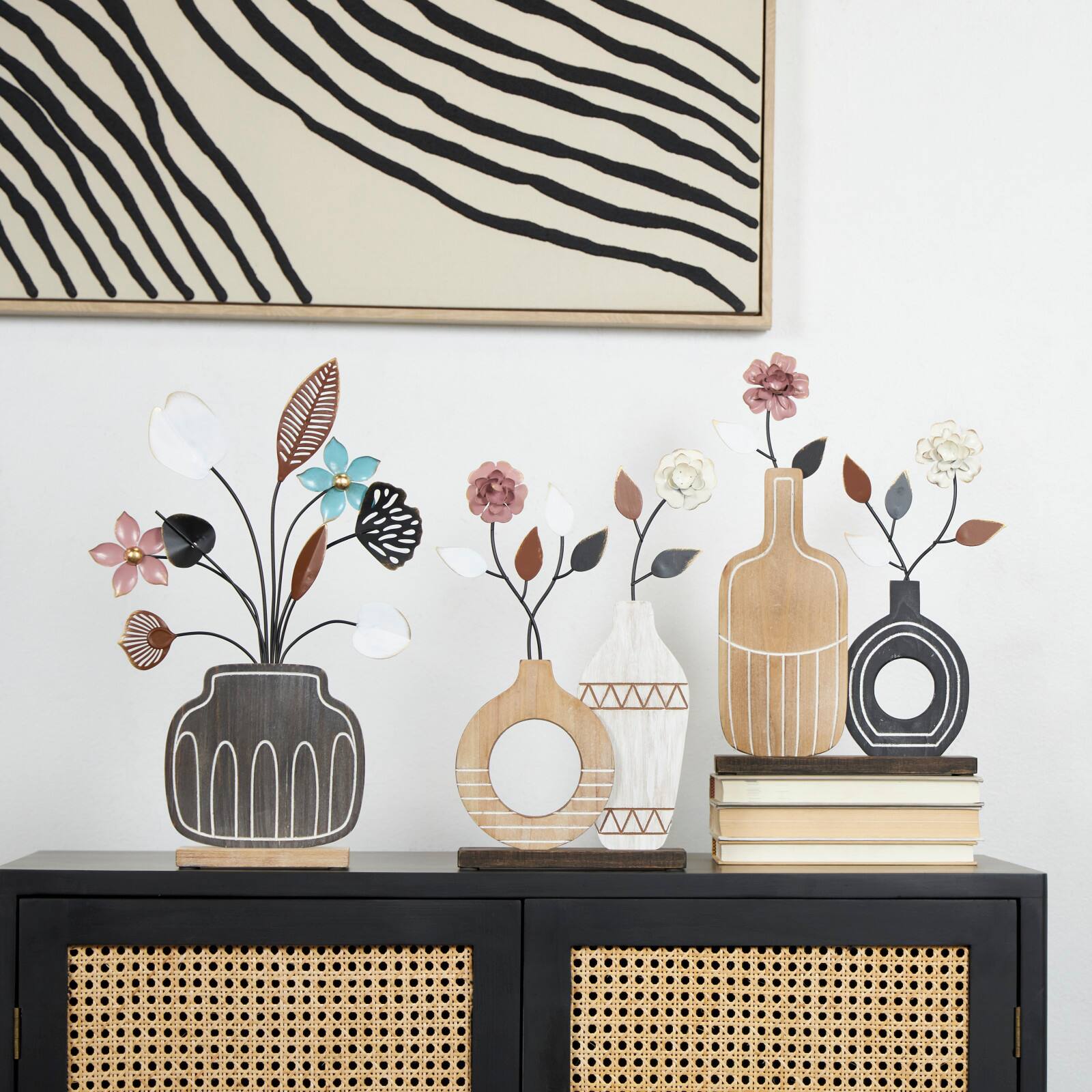 Floral Patterned Vase Sculpture Set