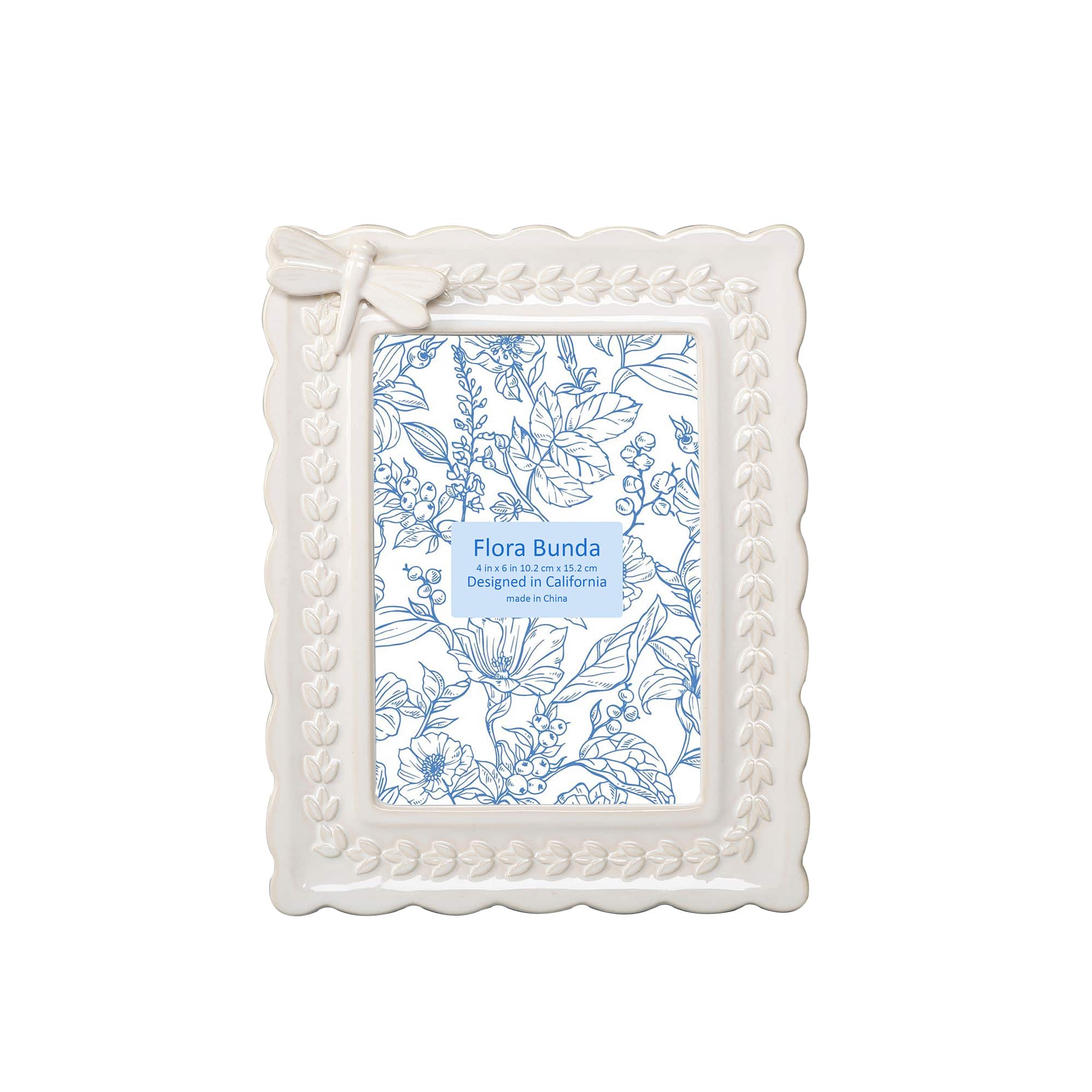 Flora Bunda&#xAE; 4&#x22; x 6&#x22; Ivory Dragonfly Ceramic Frame