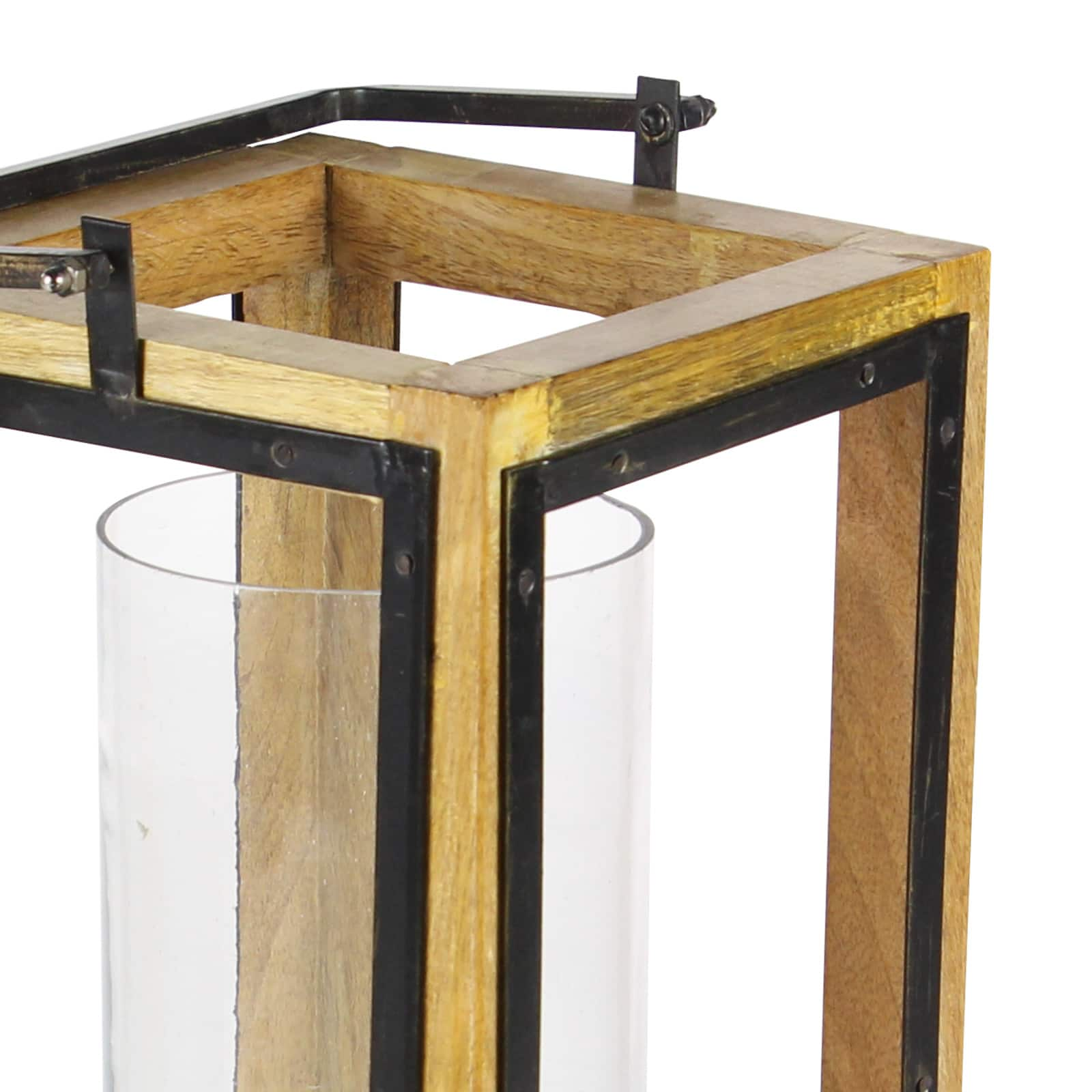 Natural Brown Mango Wood Traditional Candle Holder Lantern, 22&#x22; x 8&#x22; x 8&#x22;