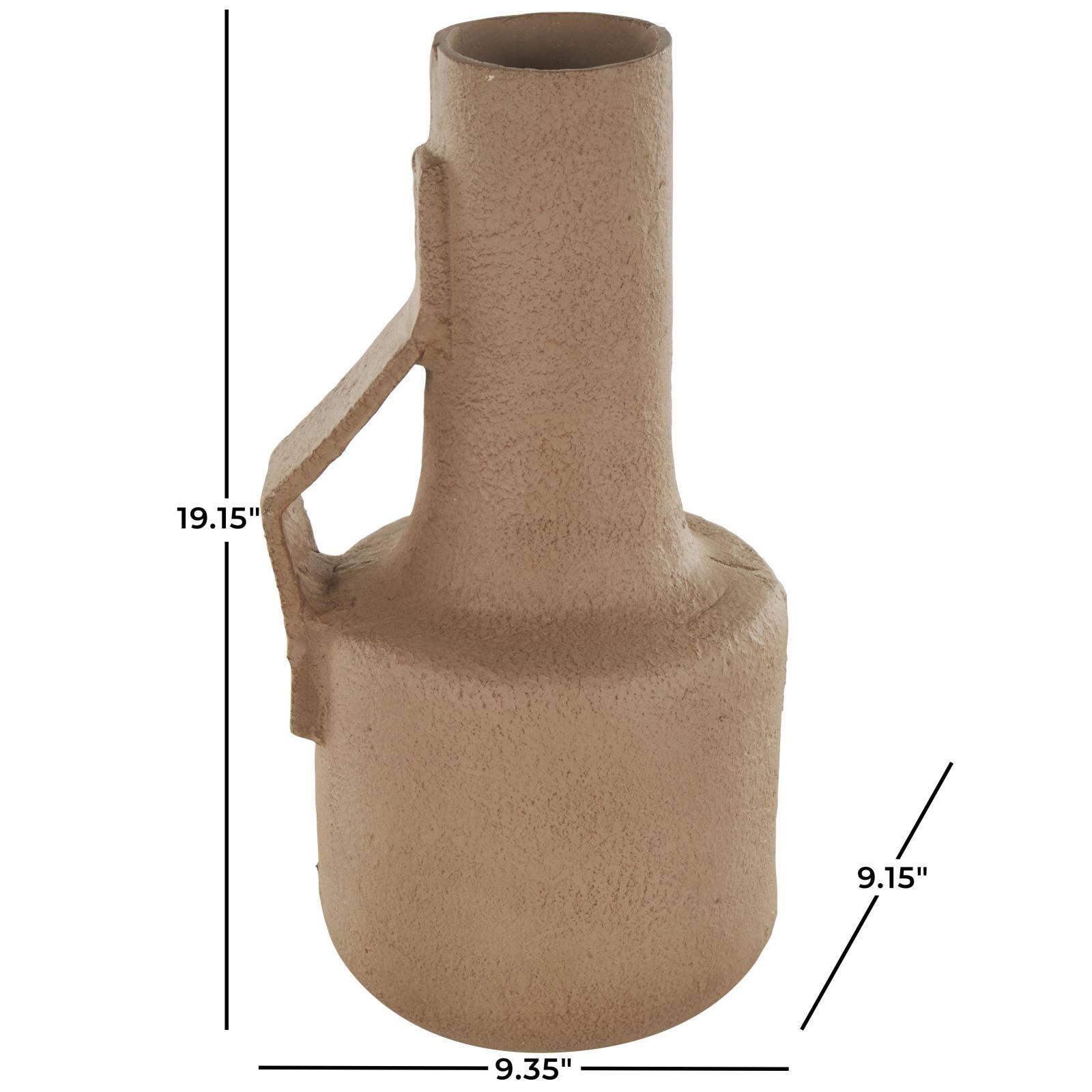 19.25" Brown Paper Mache Abstract Distressed Textured Vase with Triangular Handle