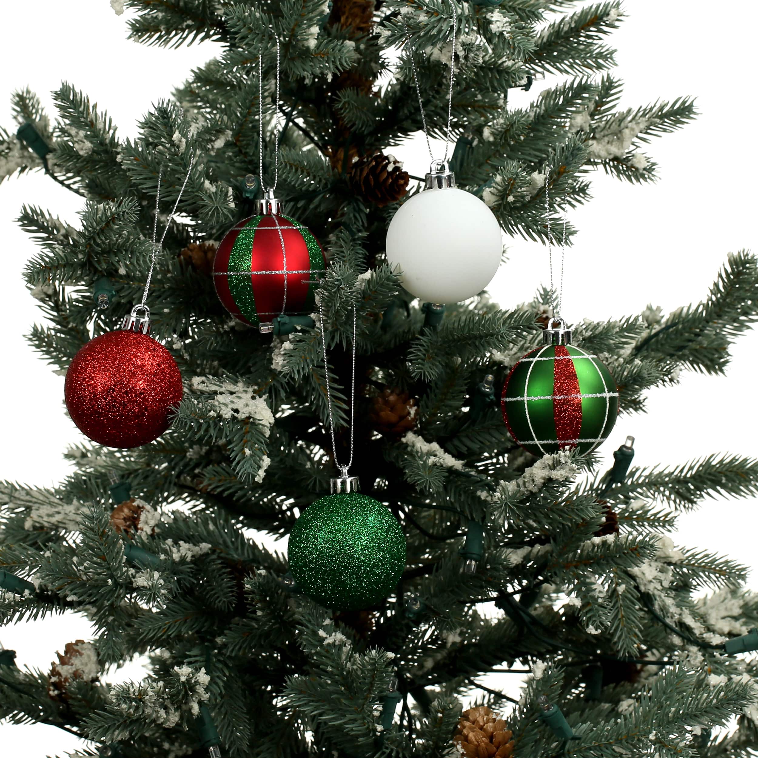 5 Pack 2.2&#x22; Red, Green &#x26; White Shatterproof Ball Ornaments by Ashland&#xAE;