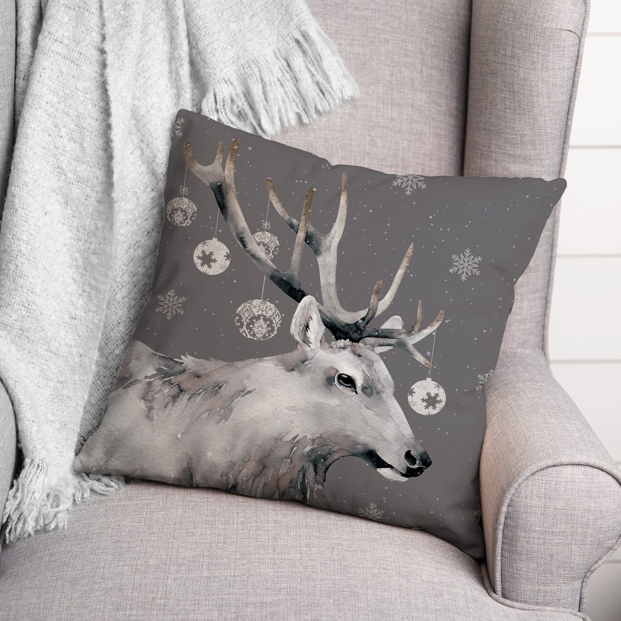 Christmas Reindeer 18&#x22; x 18&#x22; Indoor/Outdoor Pillow