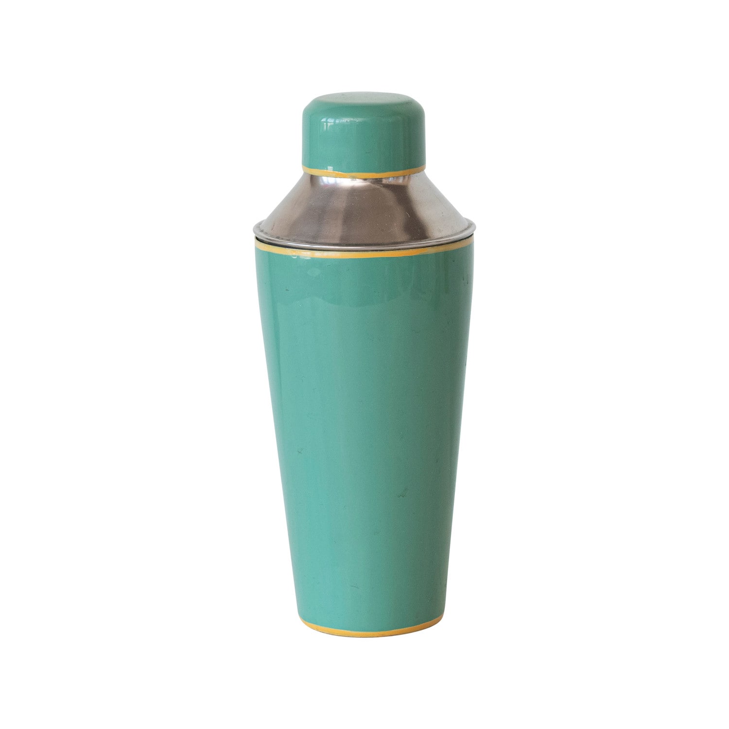 21oz. Green &#x26; Yellow Round Enameled Stainless Steel Cocktail Shaker with Colored Edge