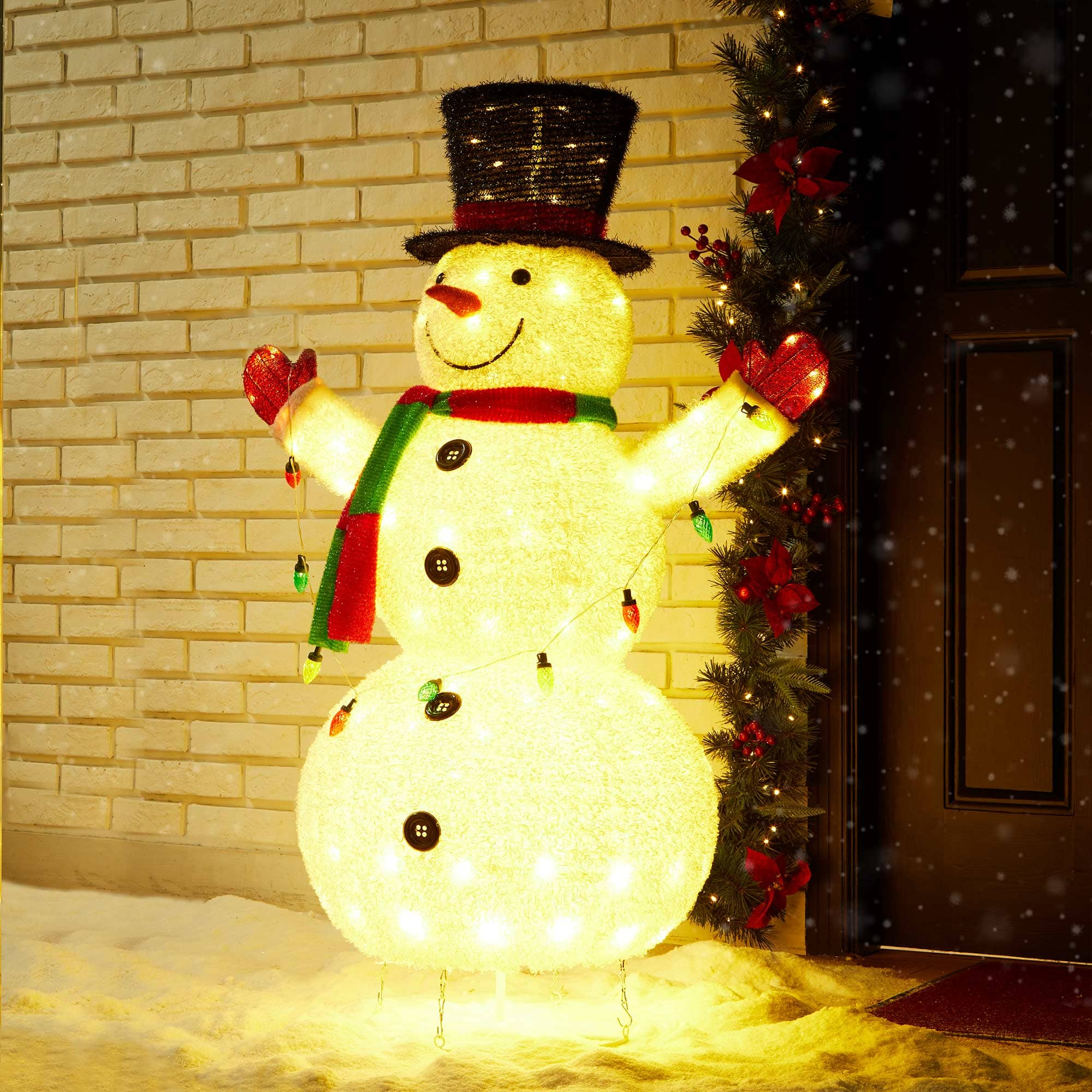 Glitzhome&#xAE; 4ft. Lighted Christmas 3D Foldable Fabric Snowman Outdoor D&#xE9;cor