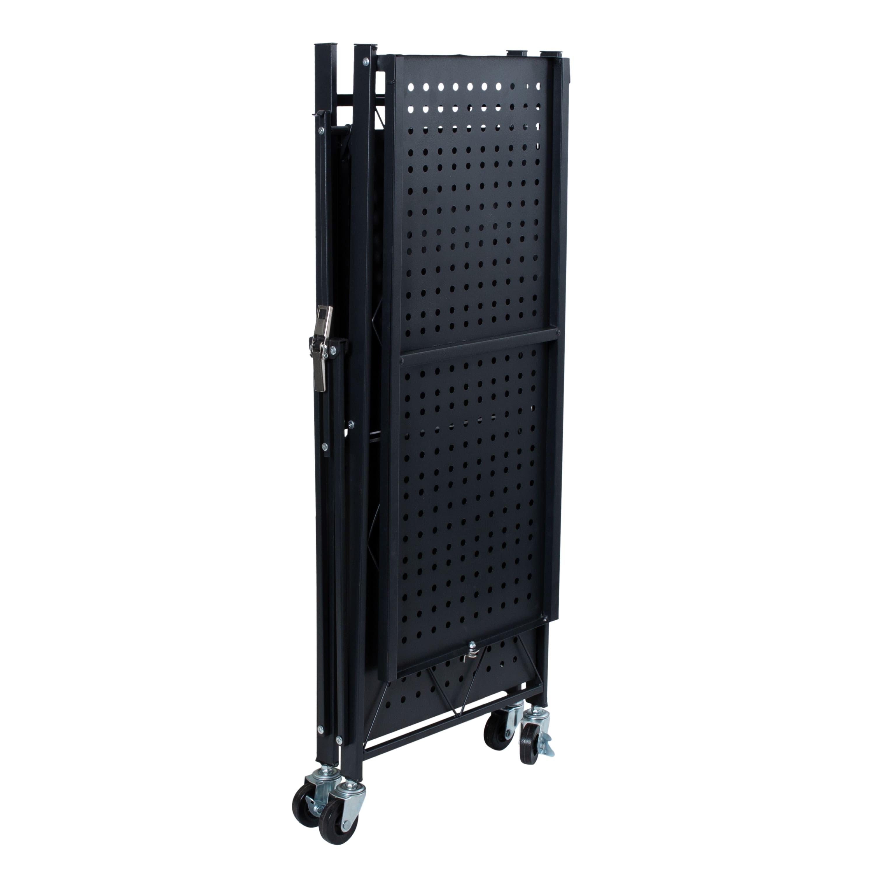 Organize It All Black 3-Tier Foldable Metal Rack with Wheels