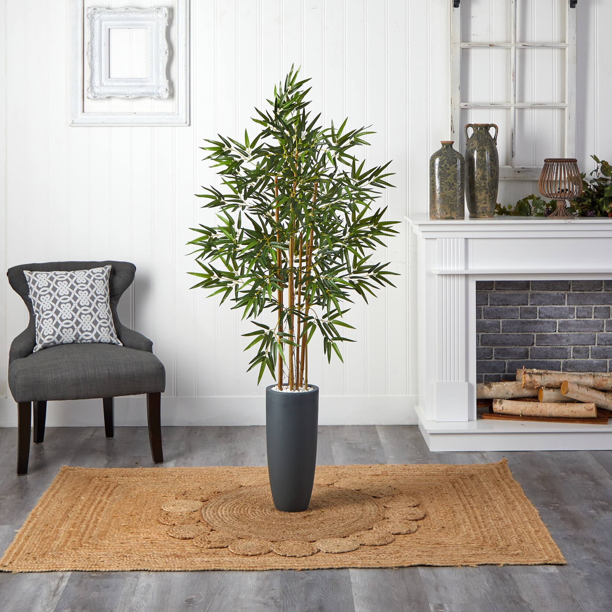 5ft. Bamboo Tree in Gray Cylinder Planter