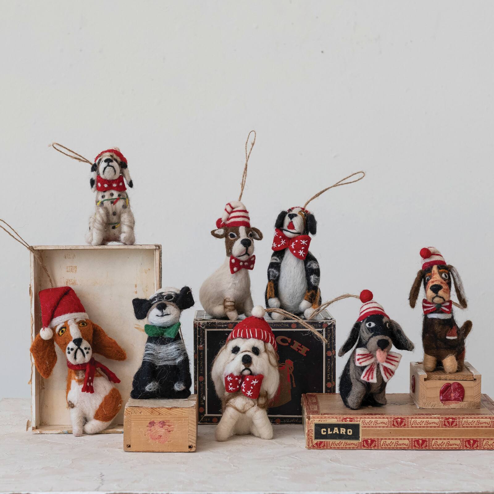 Hello Honey&#xAE; Handmade Wool Felt Christmas Dog Ornament Set