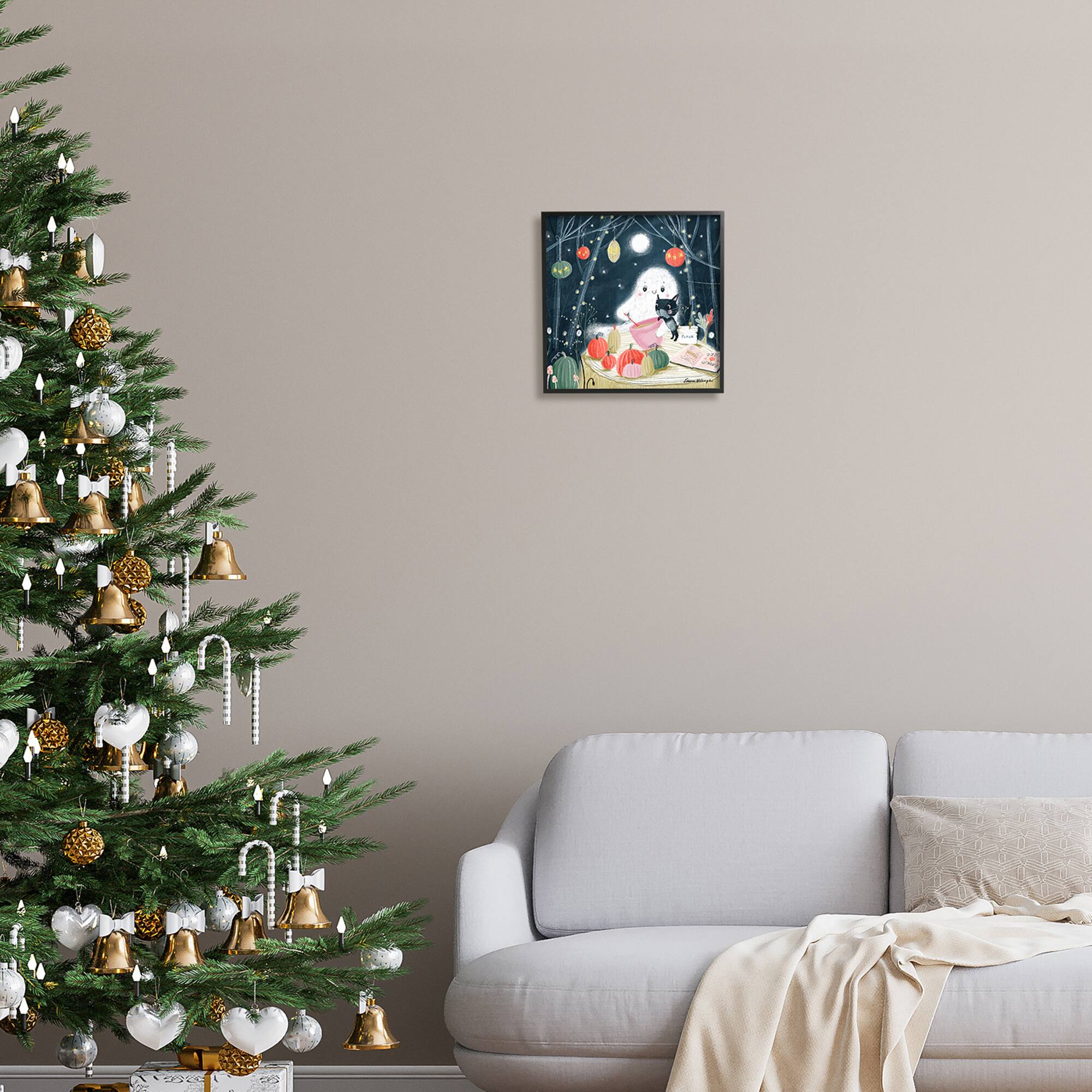 Stupell Industries Cat & Ghost Baking Pumpkin Cake Framed Giclee Art