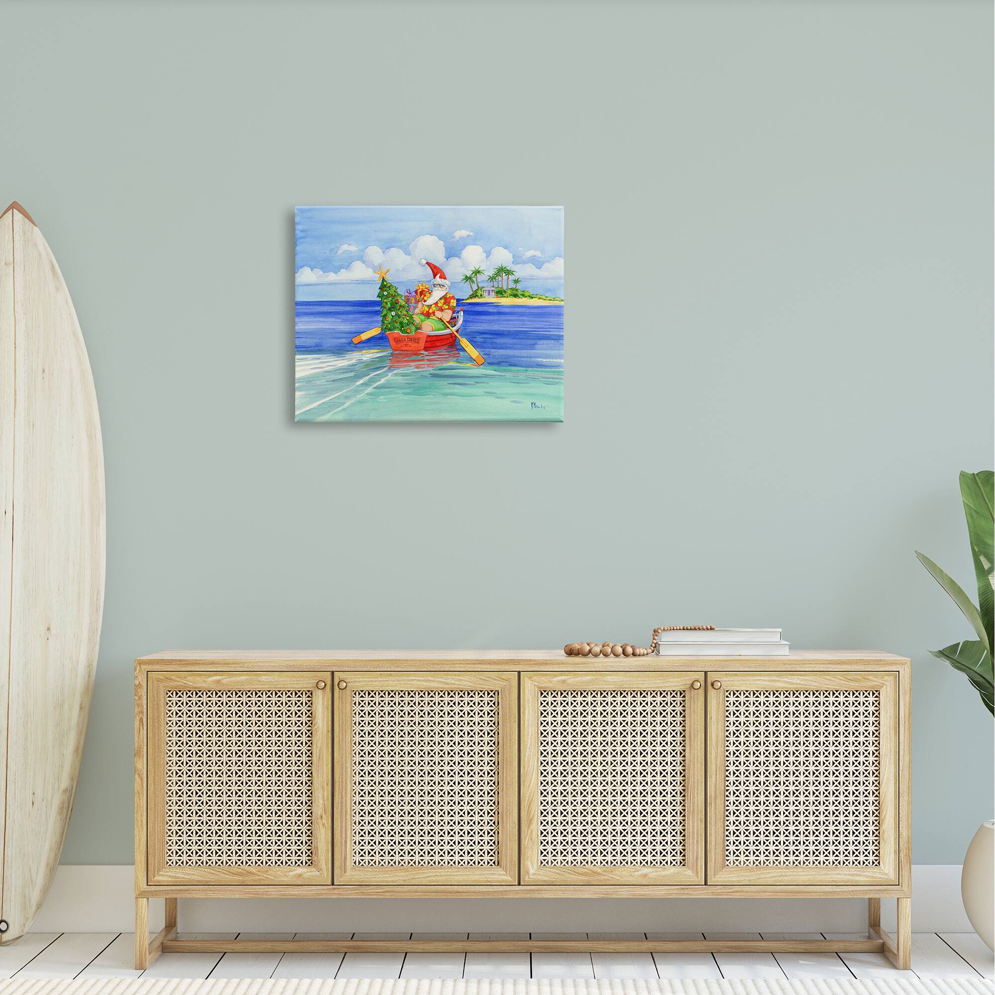 Stupell Industries Santa's Delivery Tropical Christmas Boat Canvas Wall Art