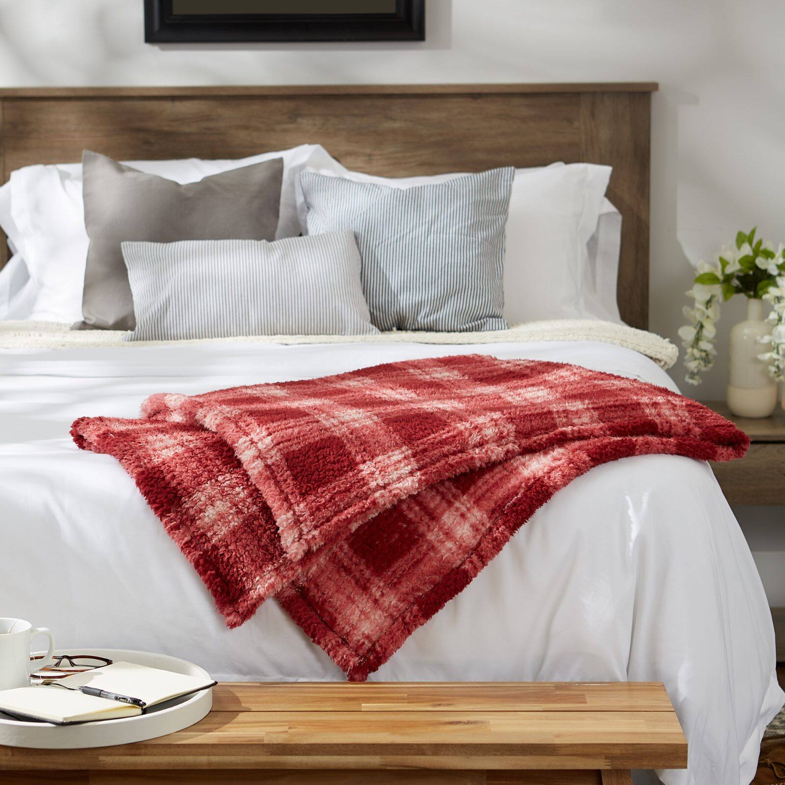 DII® Barn Red Farmhouse Plush Plaid Throw
