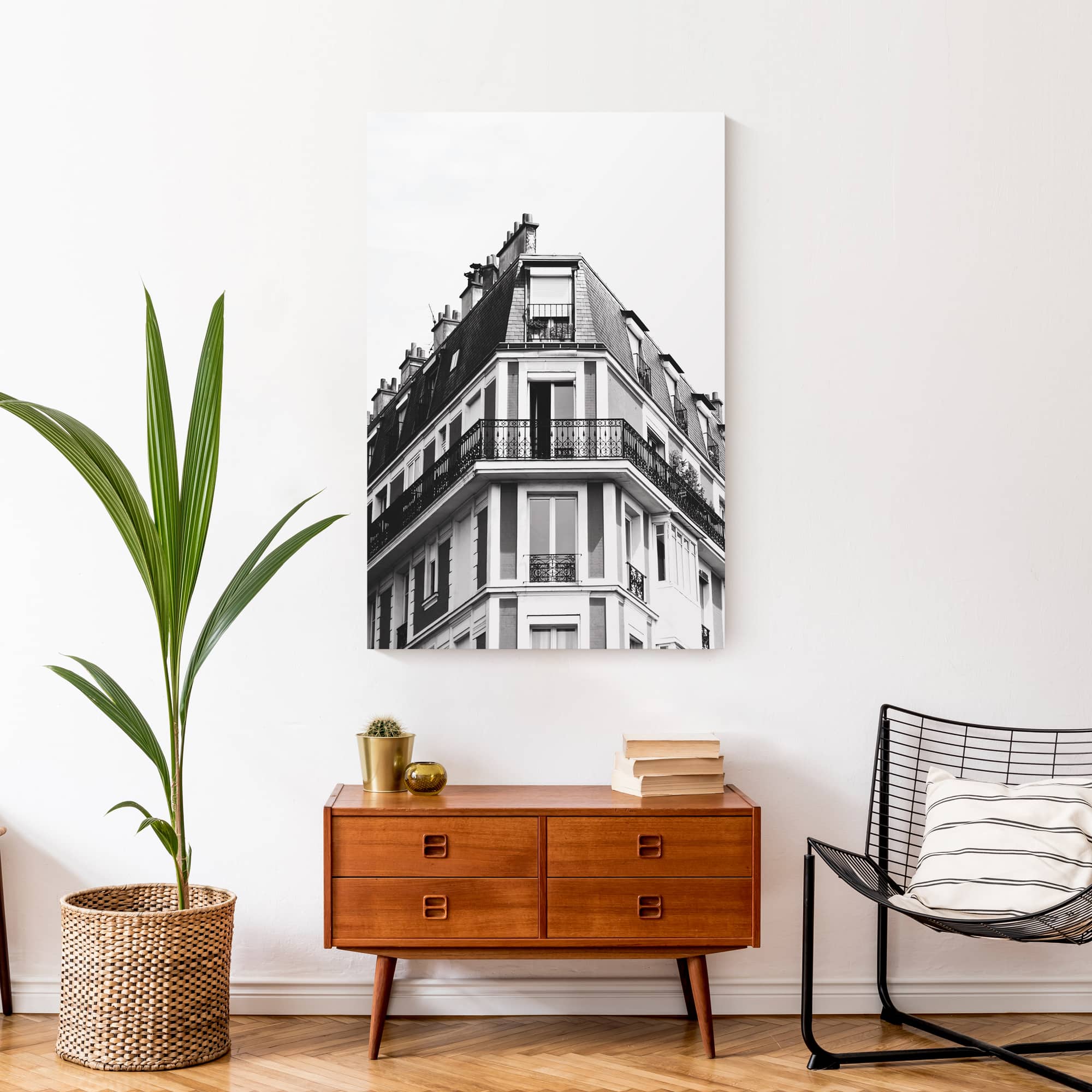 Black And White European Building 24" x 36" Canvas Wall Art