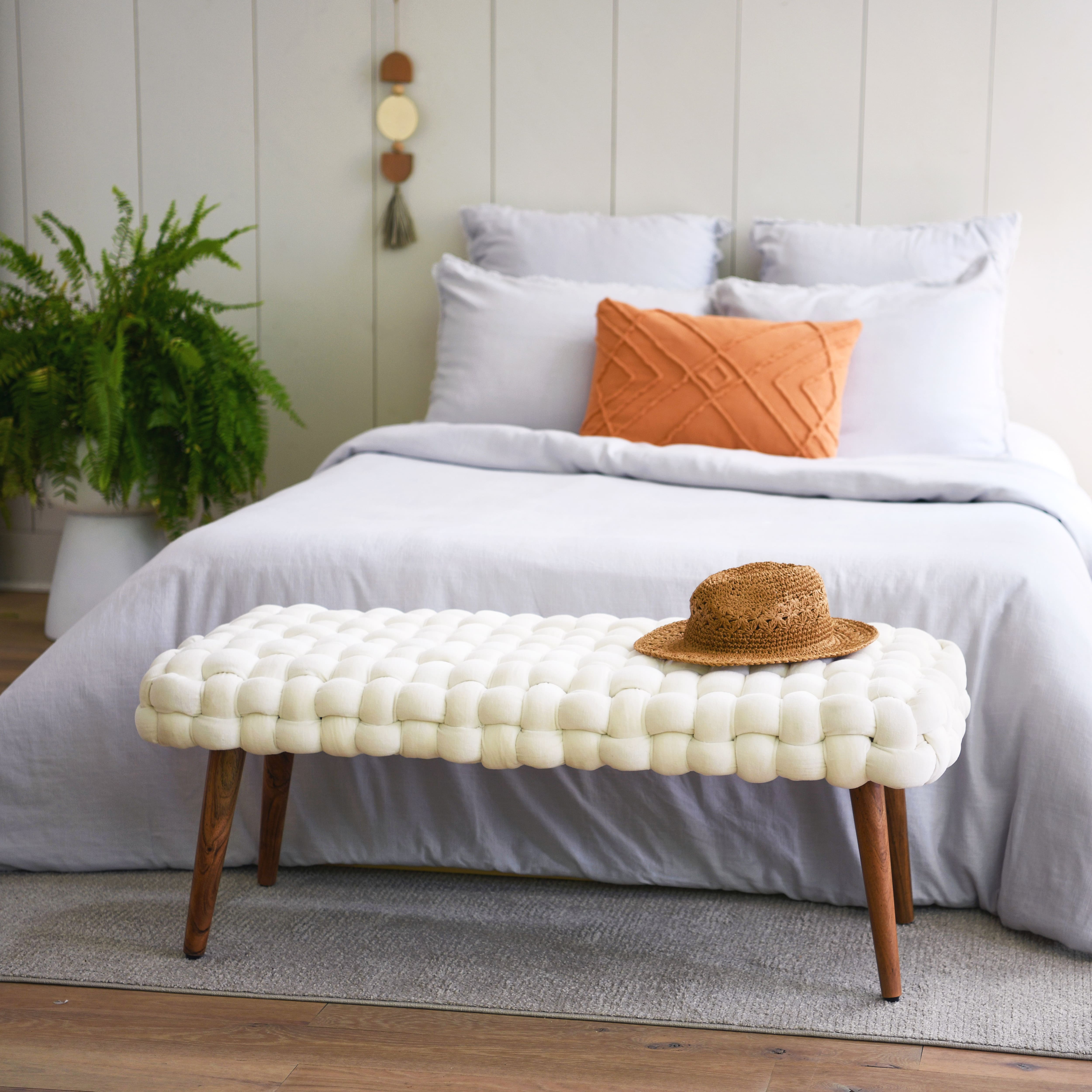 Hello Honey® Cream Chunky Woven Velvet Entryway Bench