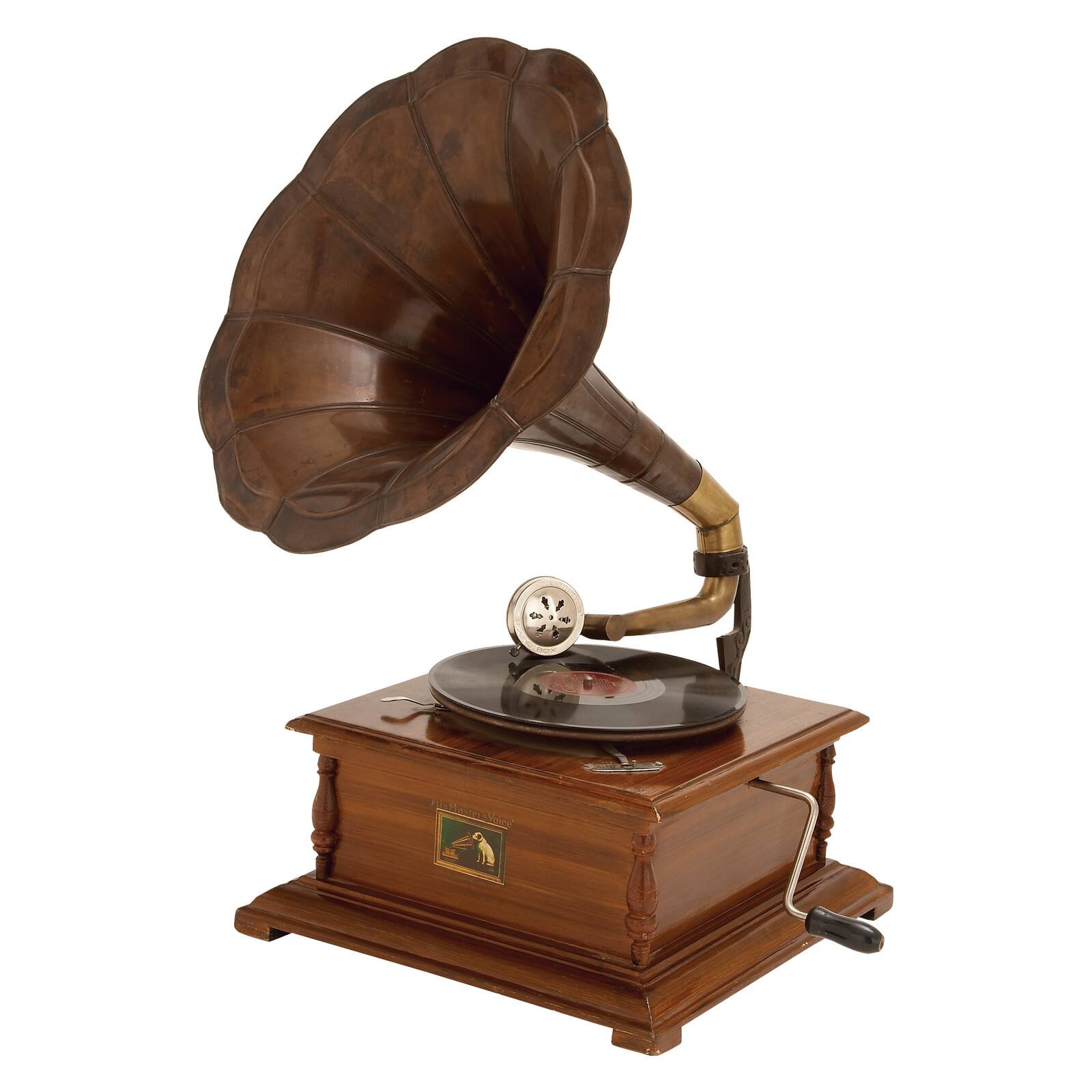 Brown Wood and Metal Vintage Gramophone, 27" x 19" x 17"