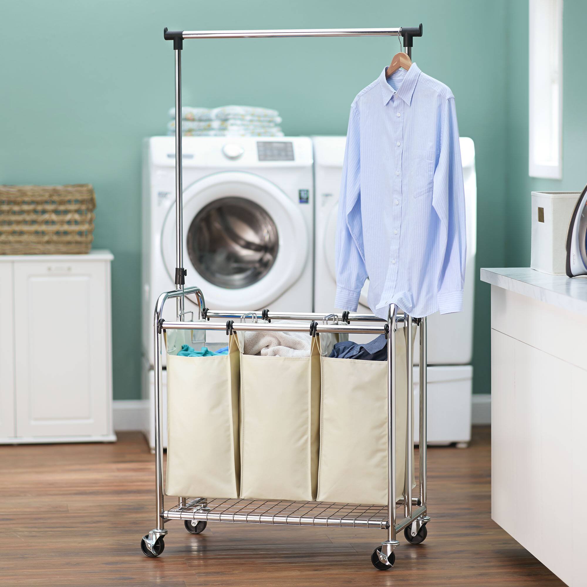 Household Essentials 3-Bag Laundry Sorter with Clothes Rack