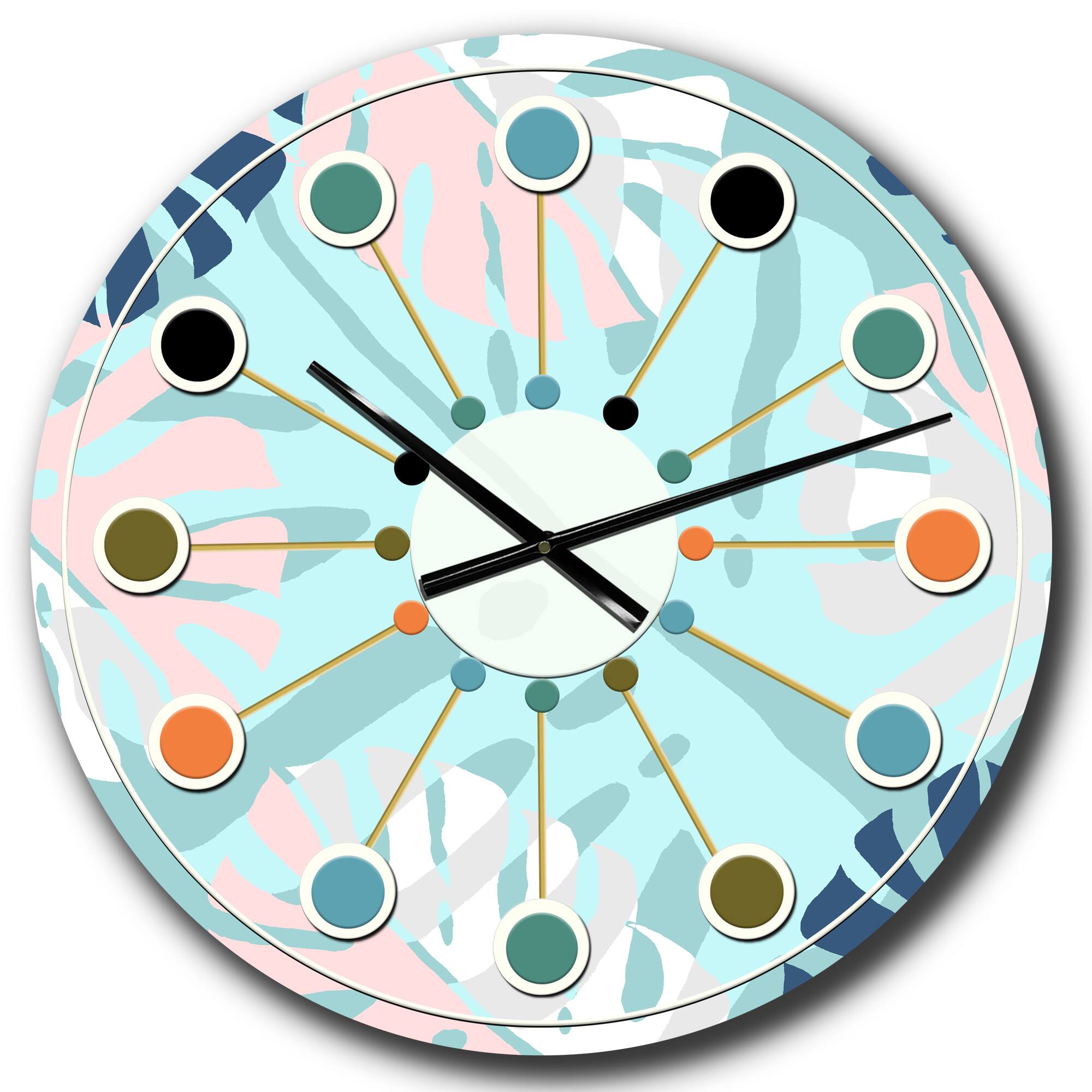 Designart 'Retro Floral Pattern Ii Mid-Century Modern Wall Clock