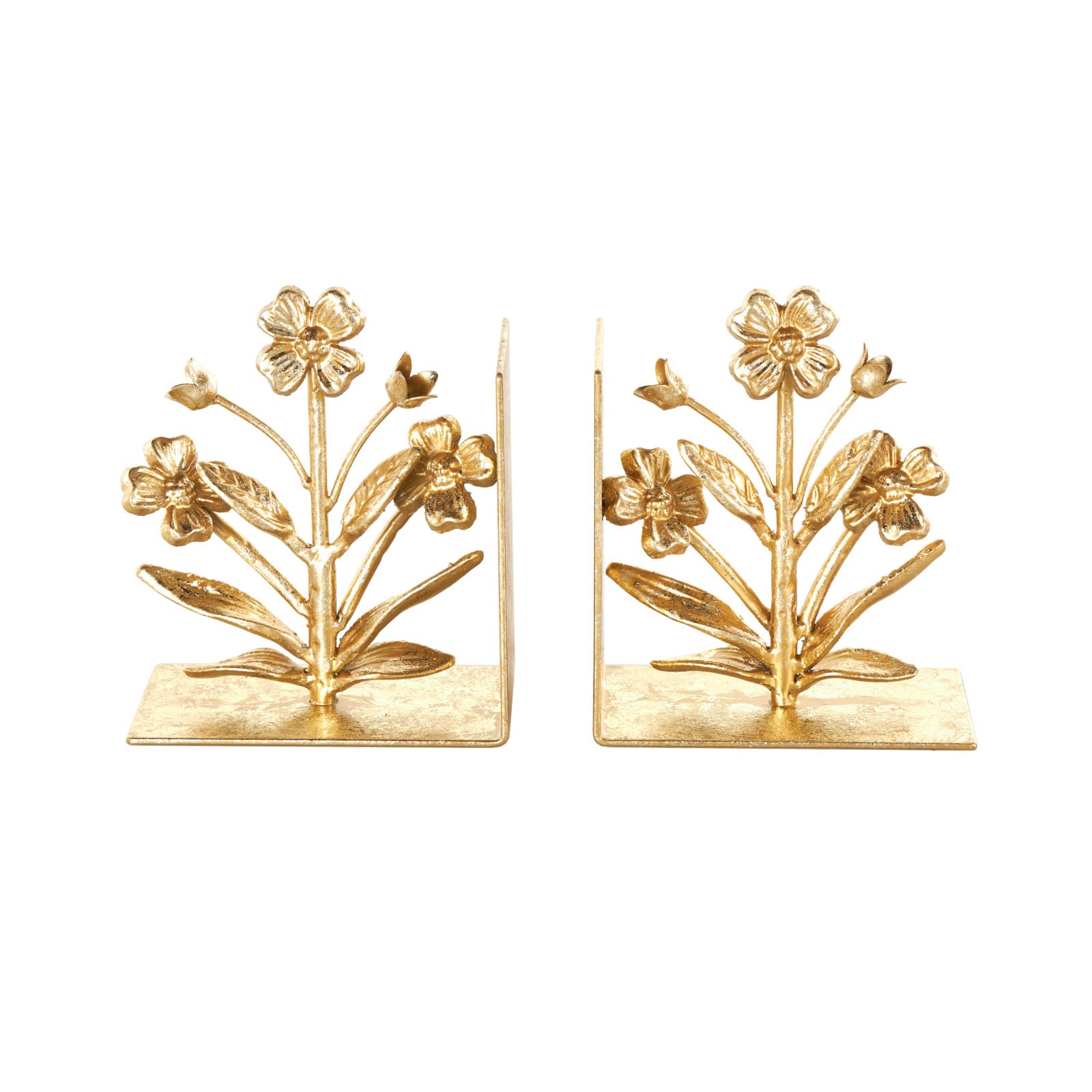6.5&#x22; Gold Shimmer Metal Floral Bookends, 2ct.