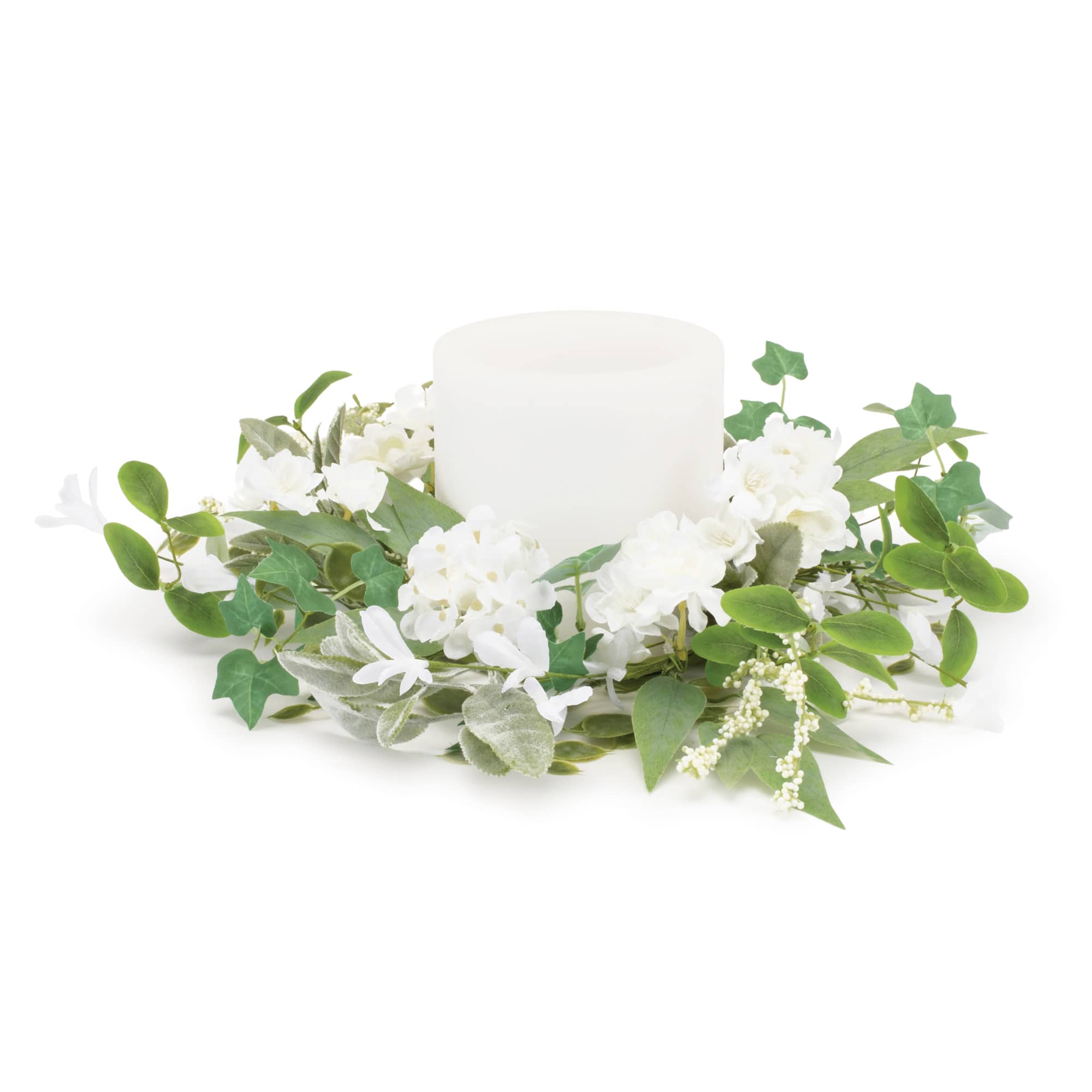 17.5" White Mixed Floral & Foliage Candle Ring