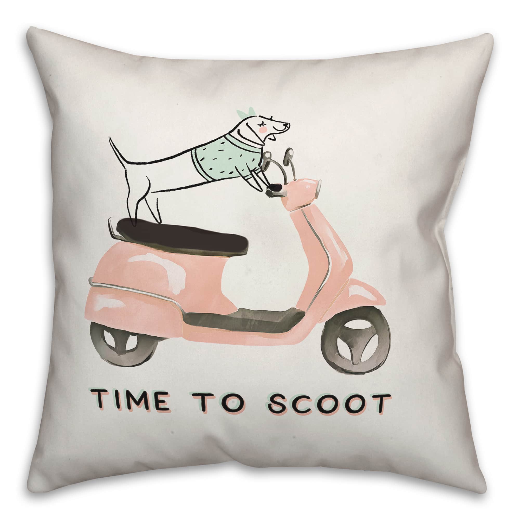Dog Scooter Pink Mint 6 Throw Pillow