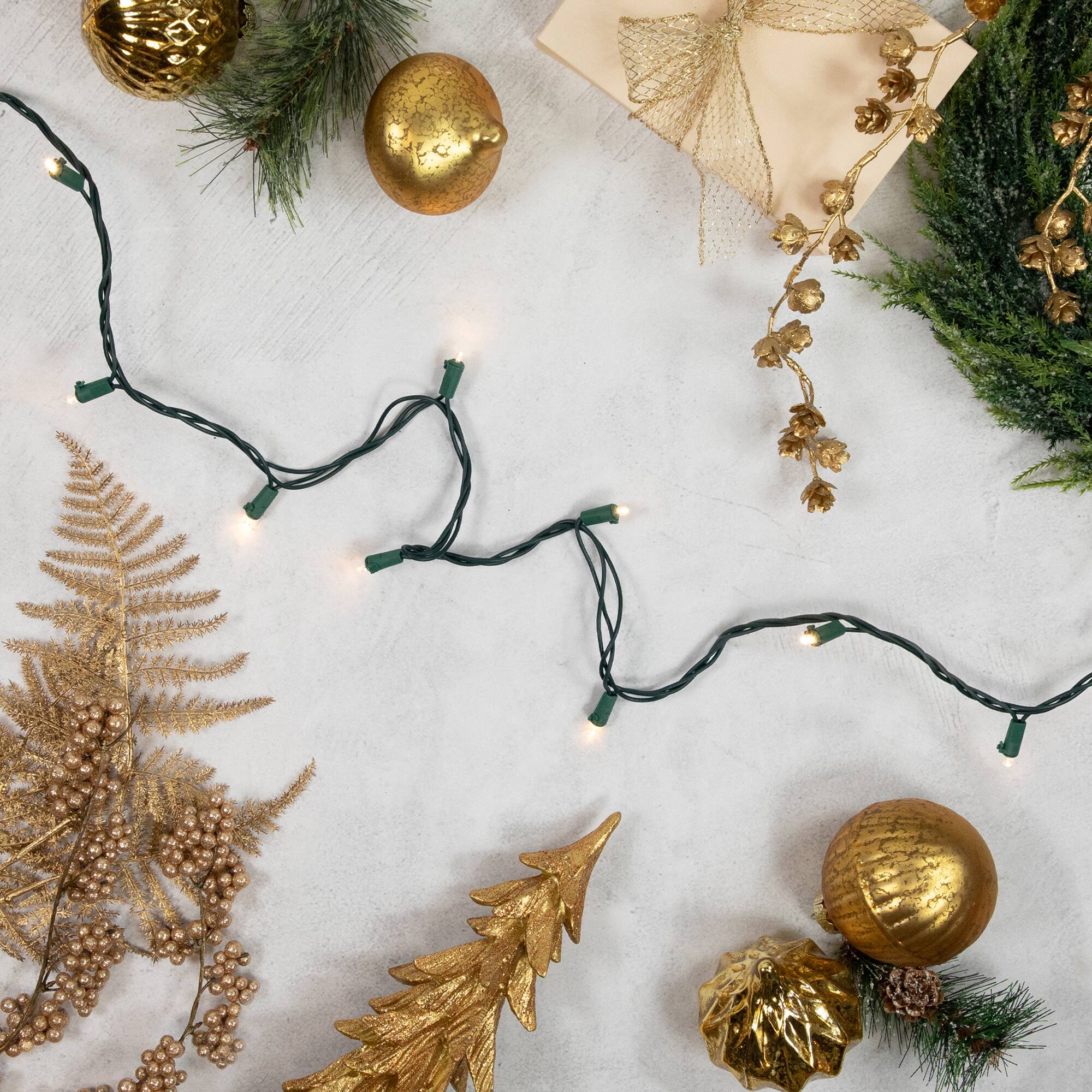 100ct. Warm White LED Wide Angle Christmas Lights Set With Green Wire