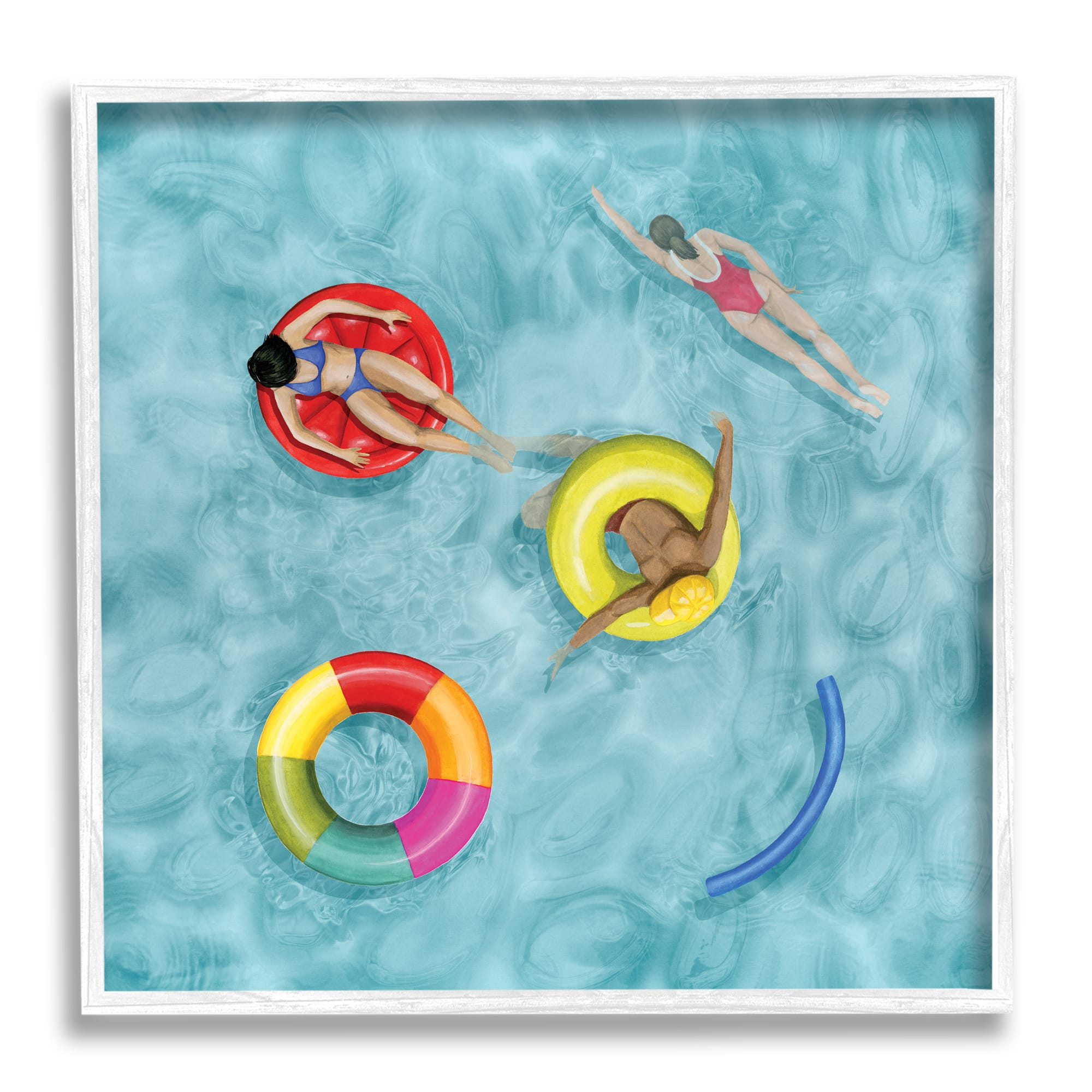 Stupell Industries Swimmers In Pool Inner Tube Cool Blue Water in White Frame Wall Art
