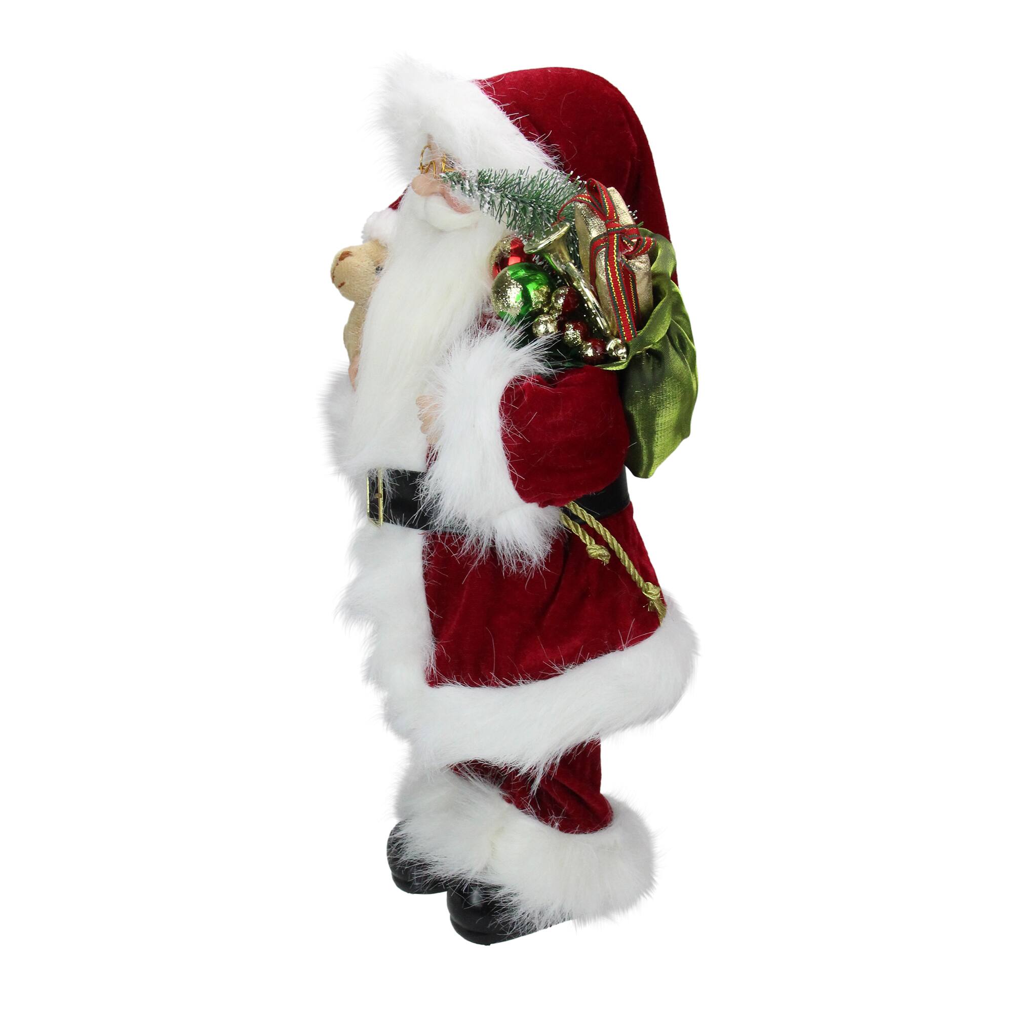 16&#x22; Traditional Standing Santa Claus with Teddy Bear &#x26; Gift Bag