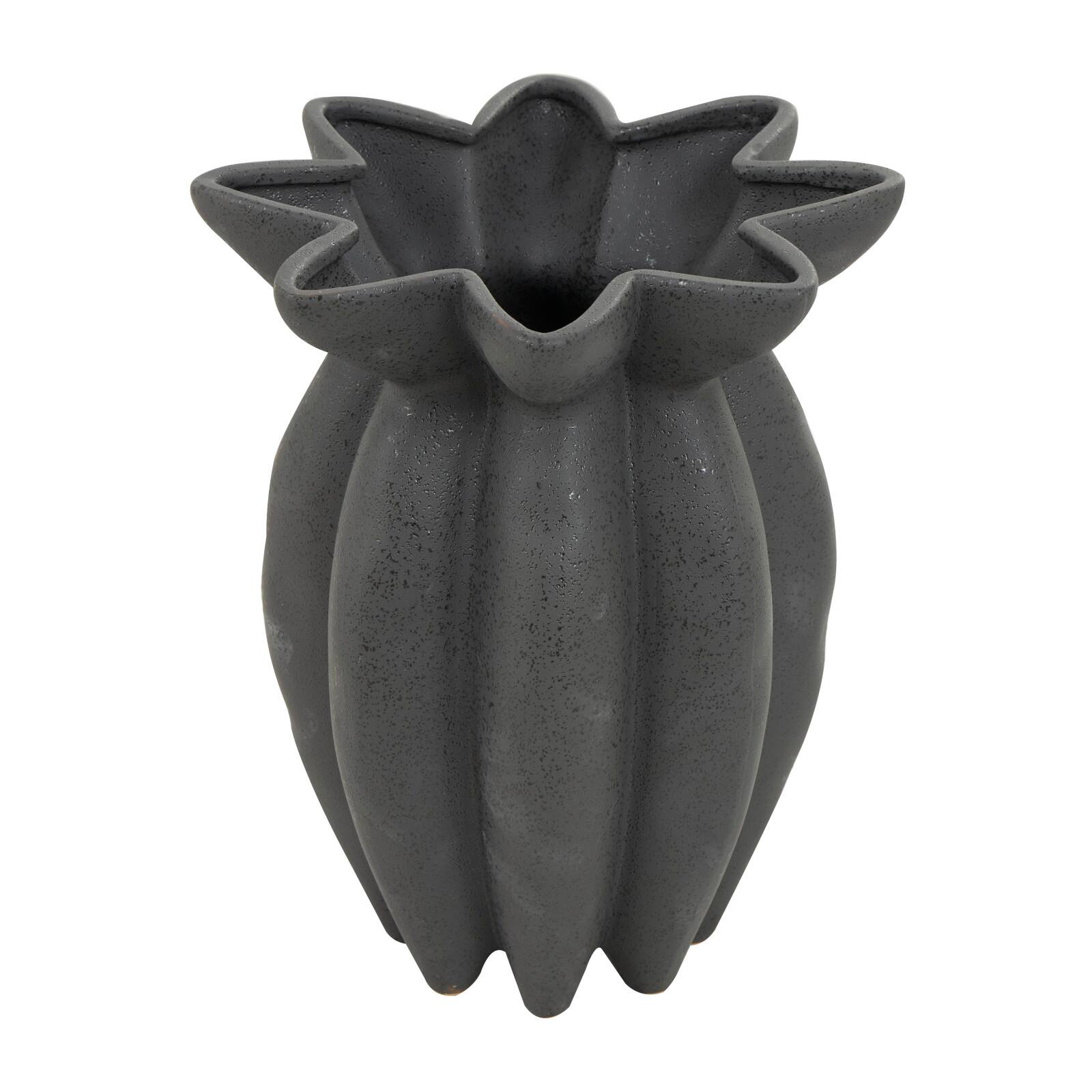 12&#x22; Black Ceramic Speckle Textured Vase with Tulip Style Opening