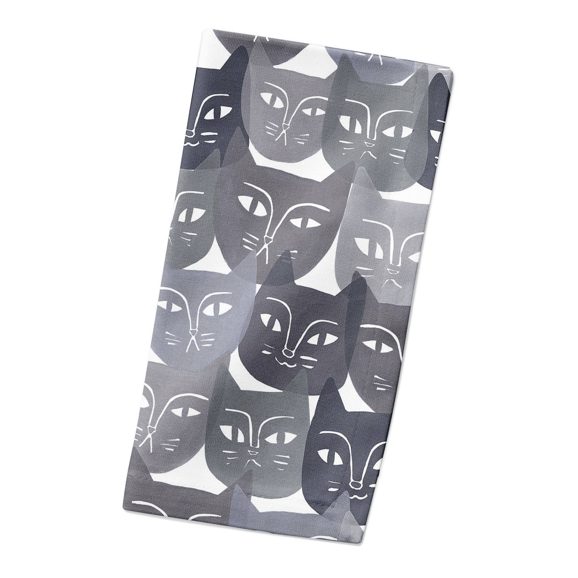 Gray Cat Face Pattern 10" x 10" Cotton Twill Napkin