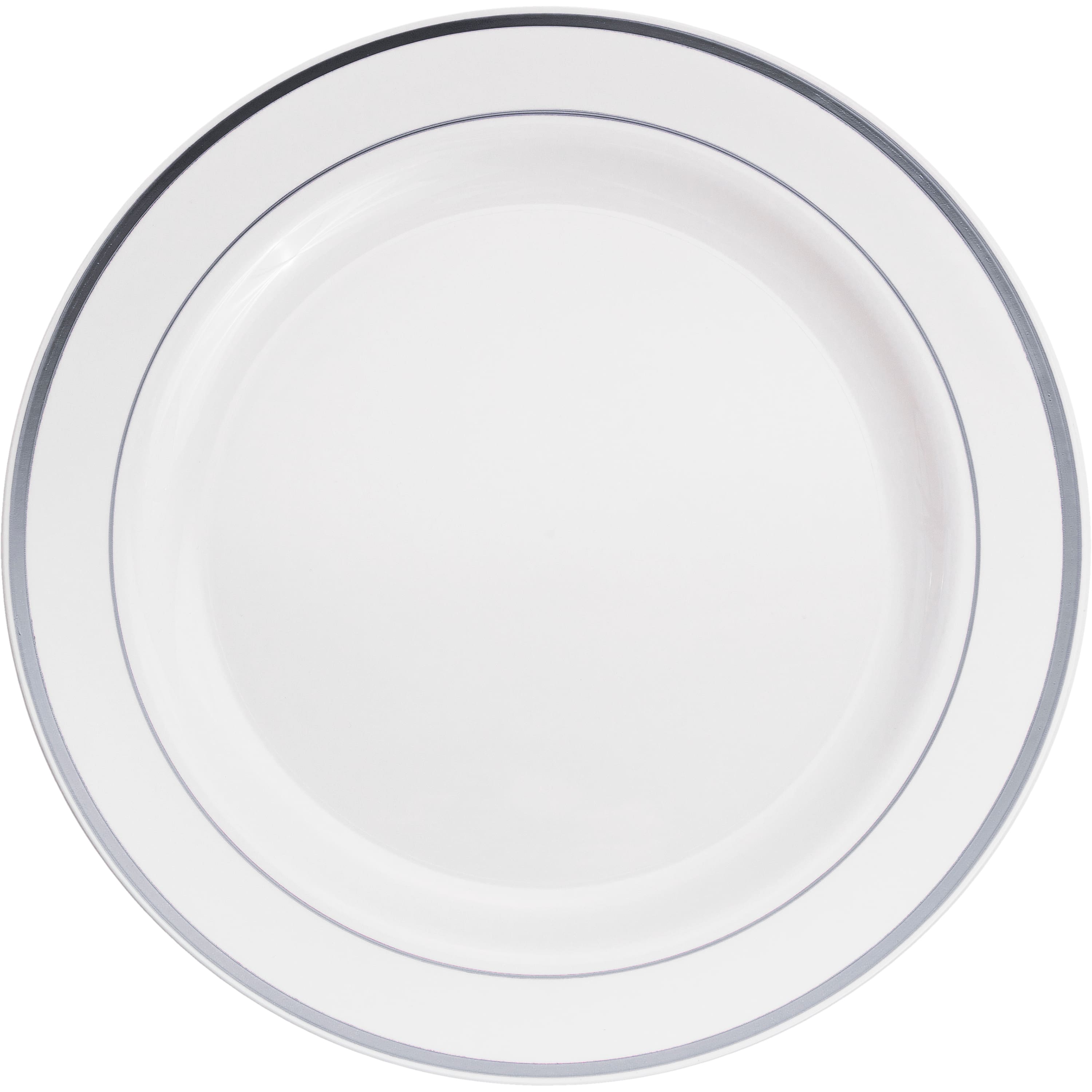 12 Packs: 10 ct. (120 total) 10.3" Round Banquet Plates with Silver Trim by Celebrate It™