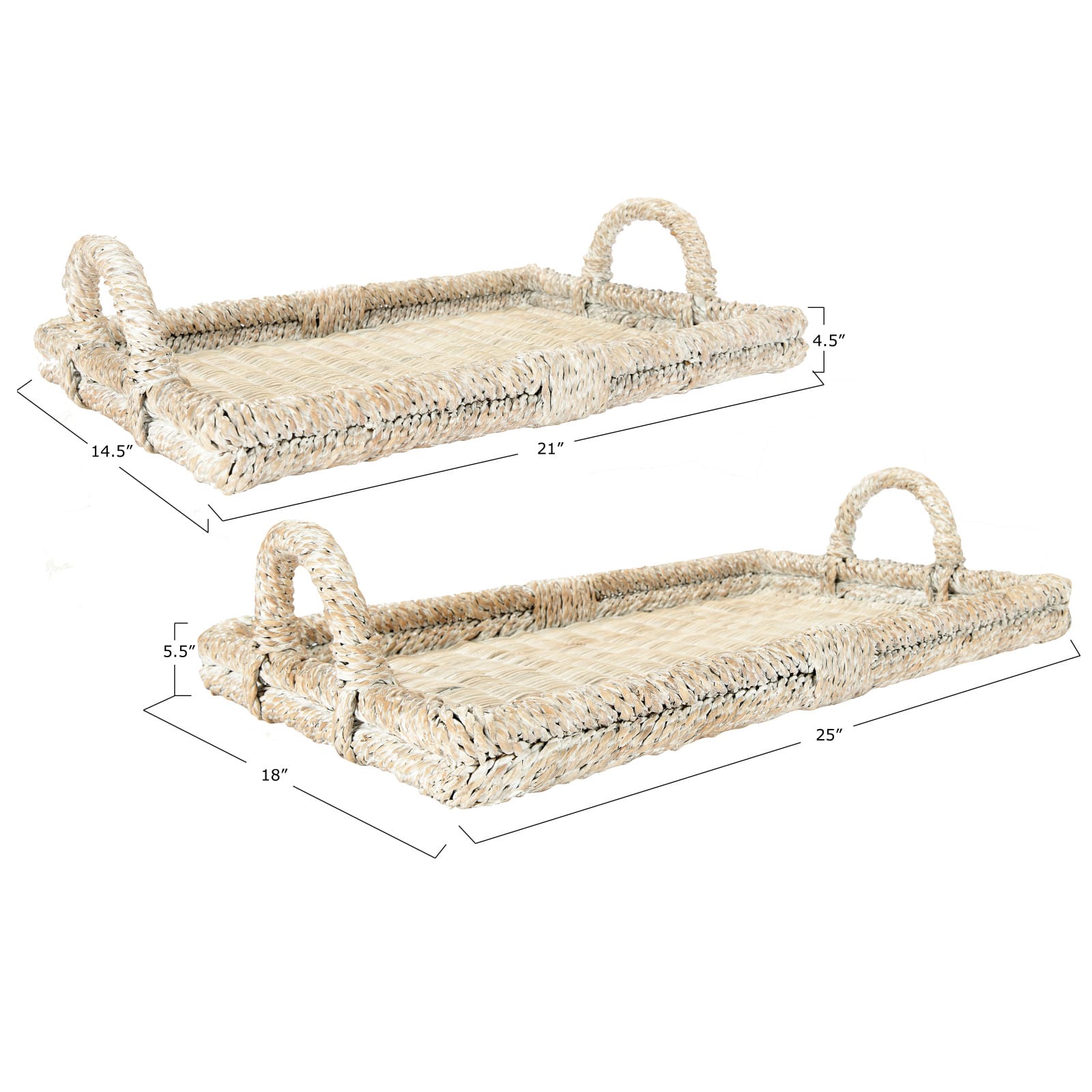 Hello Honey® Whitewashed Decorative Rattan Tray Set with Handles