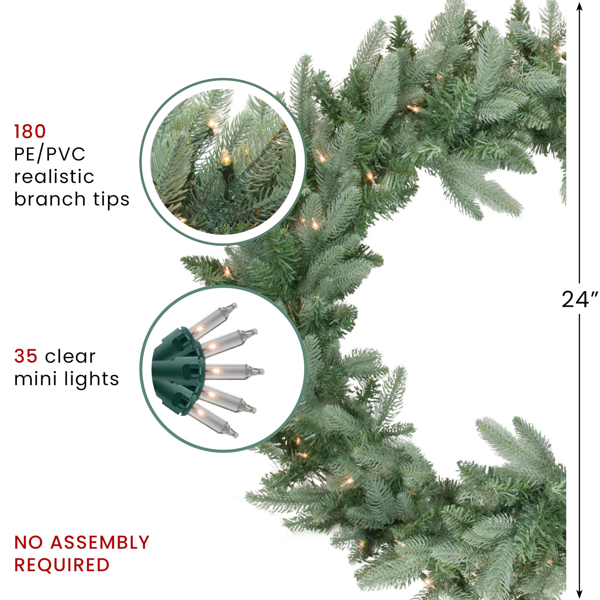 24" Pre-Lit Washington Frasier Fir Artificial Christmas Wreath