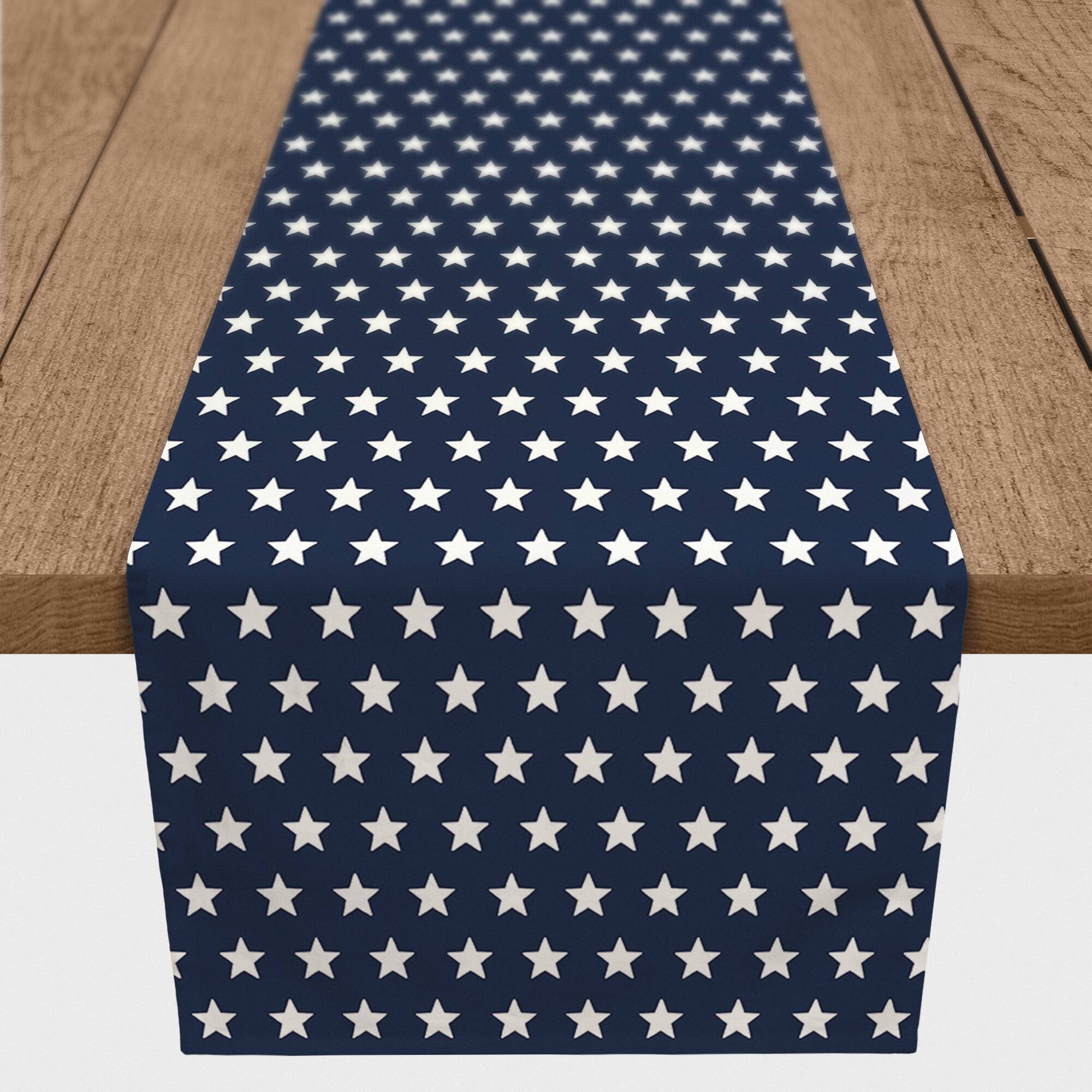 72&#x22; White Stars On Blue Poly Twill Runner