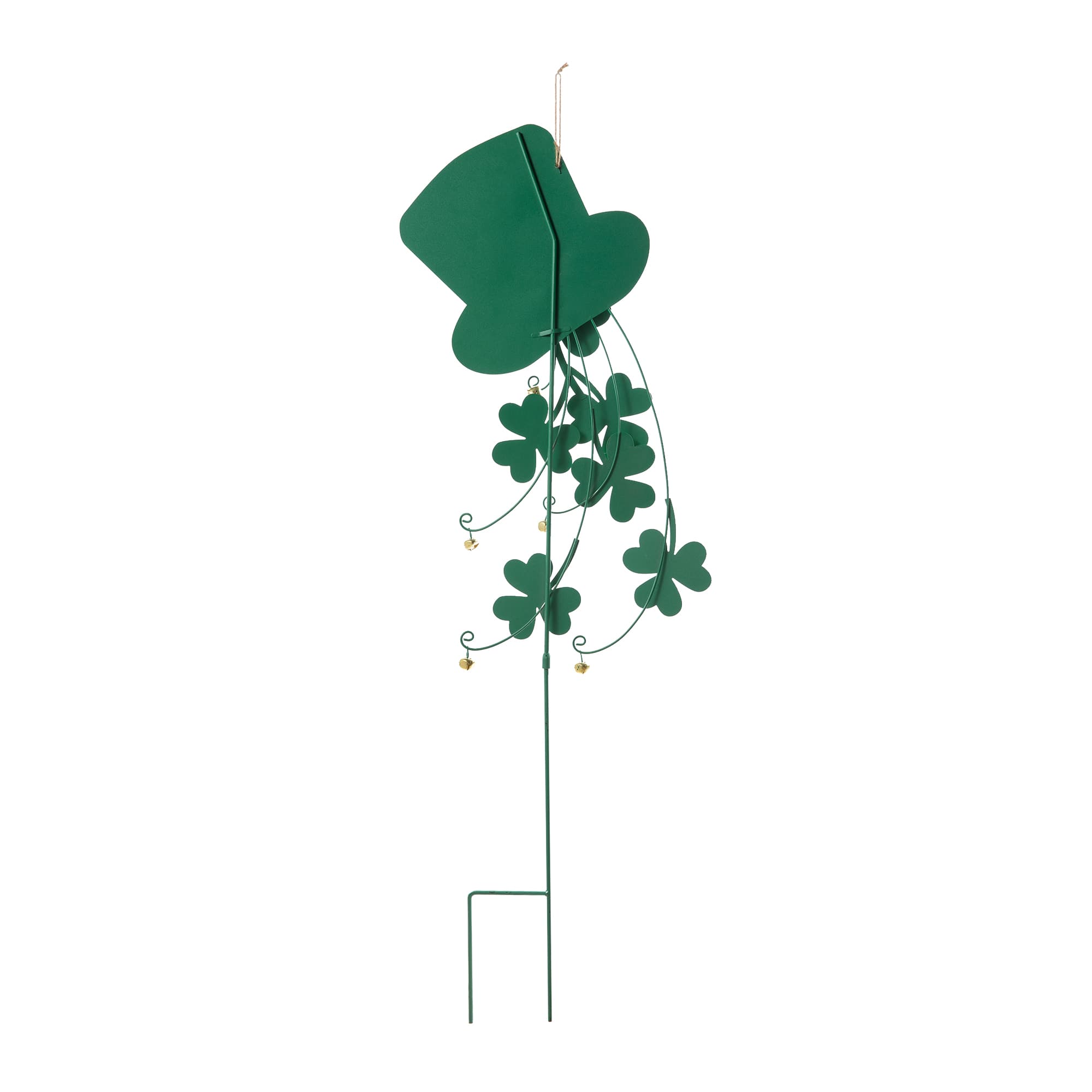 Glitzhome&#xAE; 42&#x22; St. Patrick&#x27;s Metal Leprechaun Hat Shamrocks Yard Stake