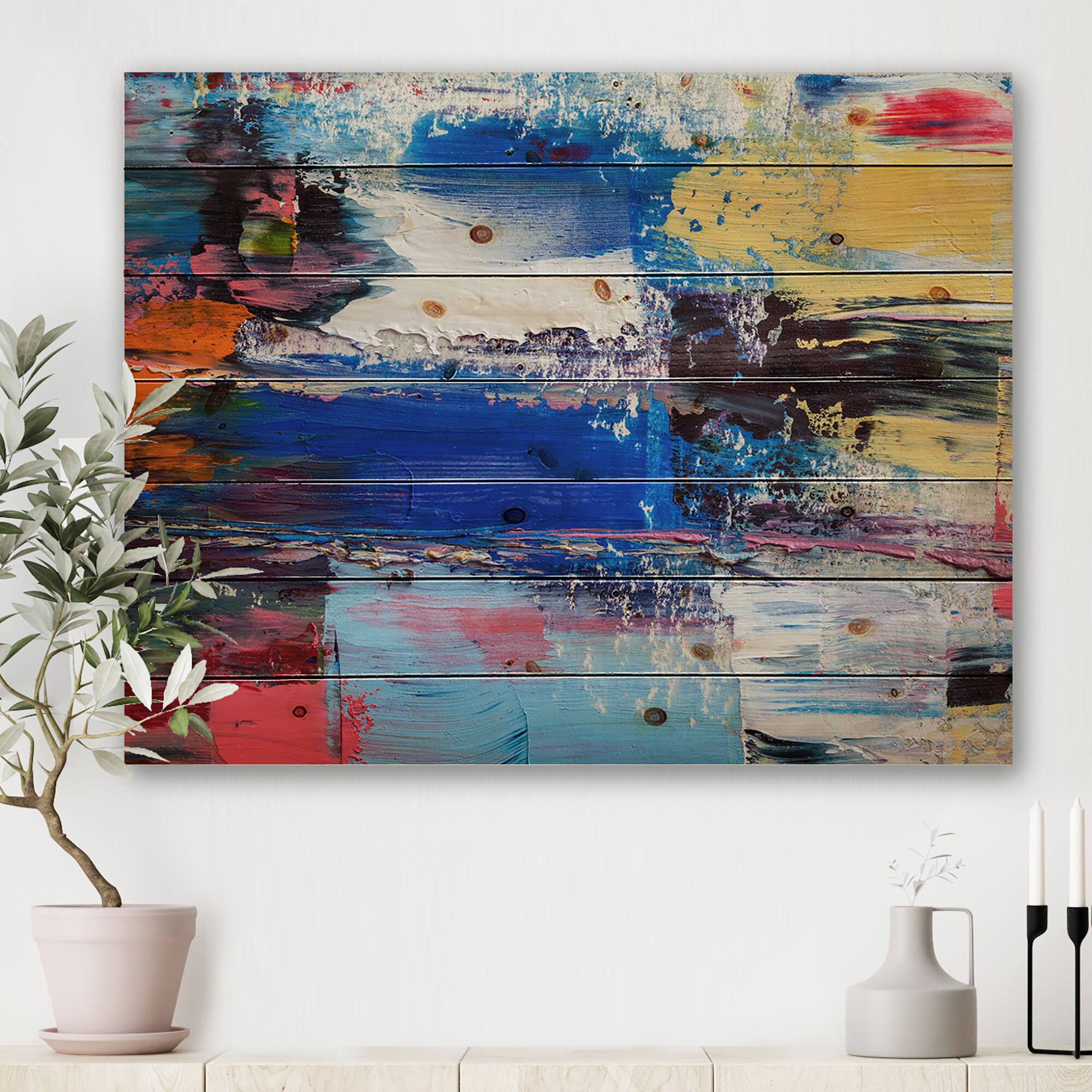 Designart - Oil Brushed Colorfields I - Modern Print on Natural Pine Wood in Blue | 32" x 24" | Michaels®