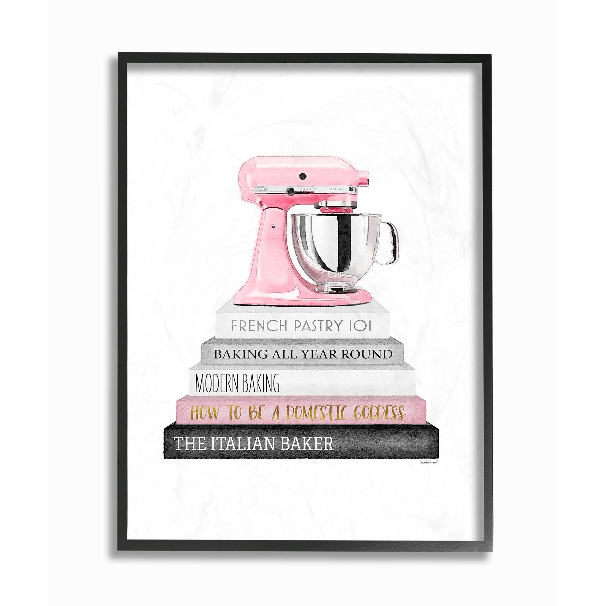 Stupell Industries Fashion Bookstack with Mixer Wall Art in Black Frame