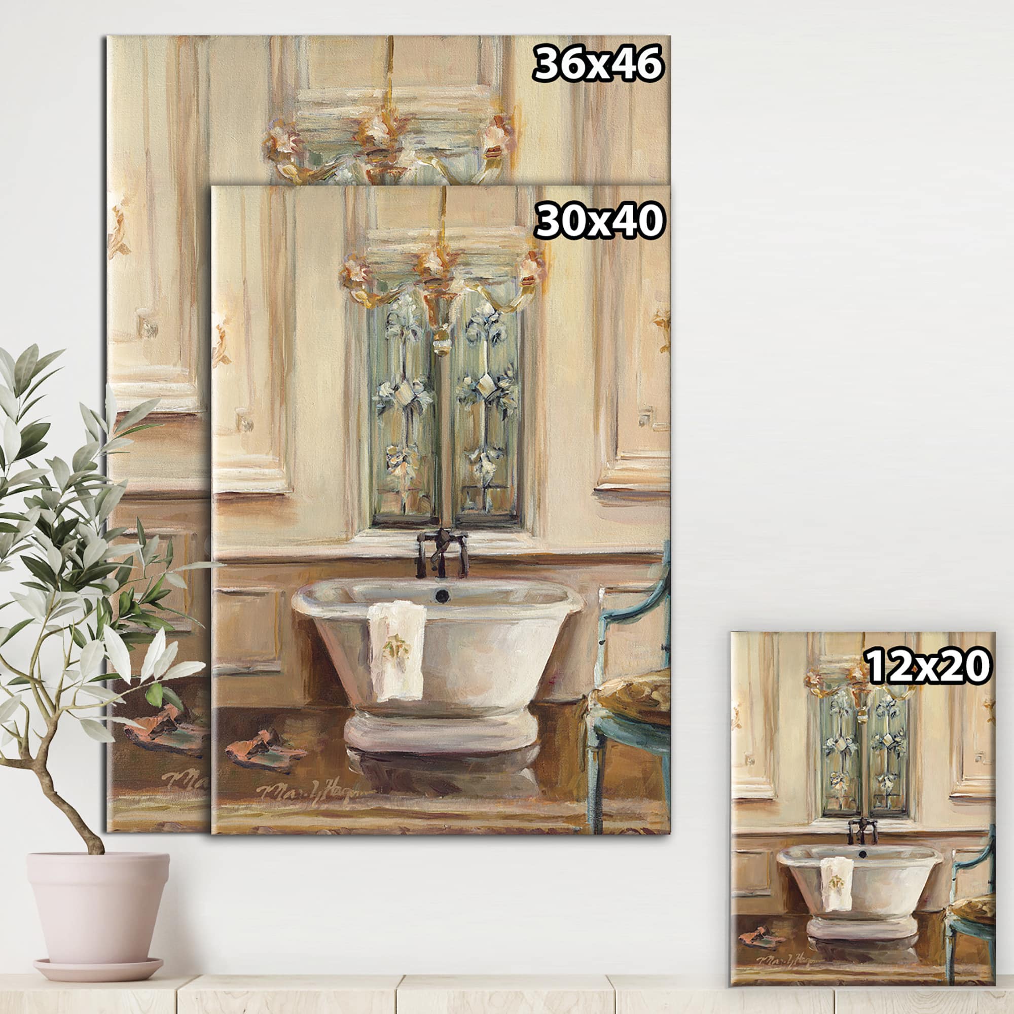 Designart - Vintage Paris Bathtub Painting - Traditional Bathroom Premium Canvas Wall Art
