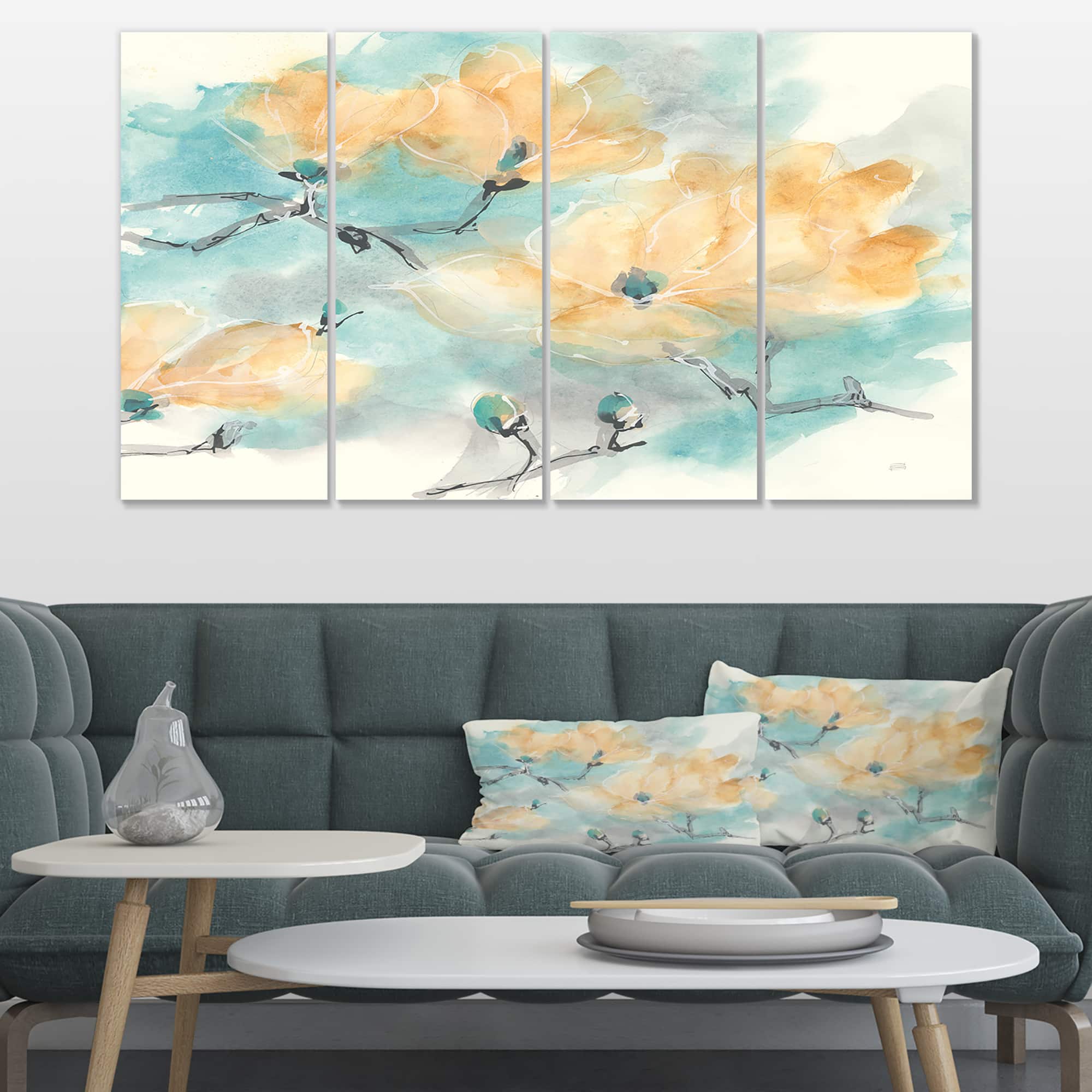Designart - Teal Buds I - Cabin &#x26; Lodge Premium Canvas Wall Art 