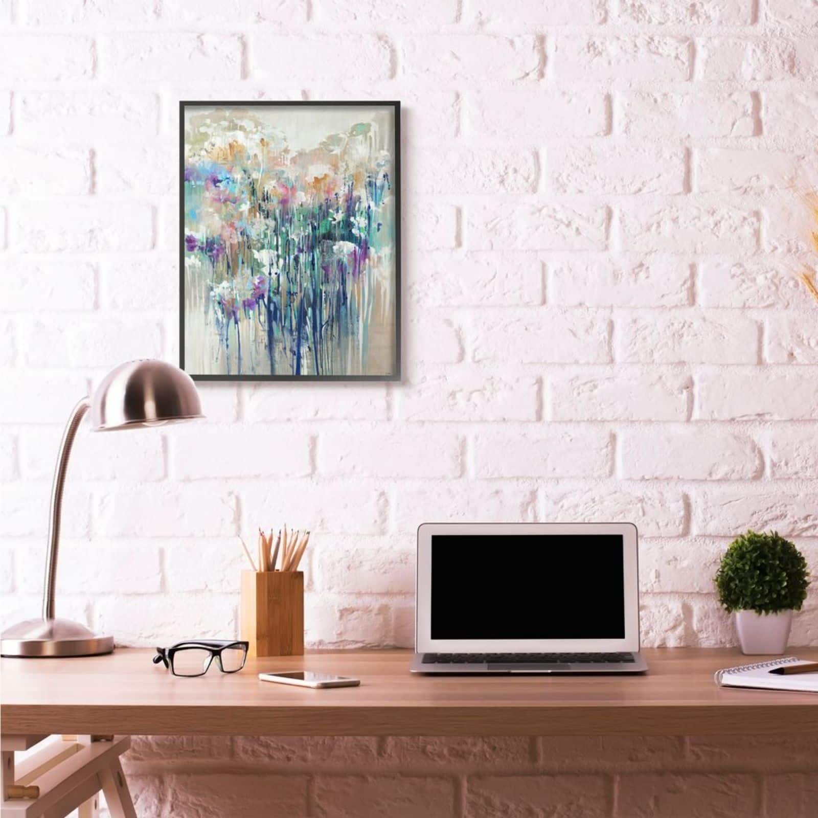 Stupell Industries Abstract Blue Purple Drip Painting Black Framed Wall Art