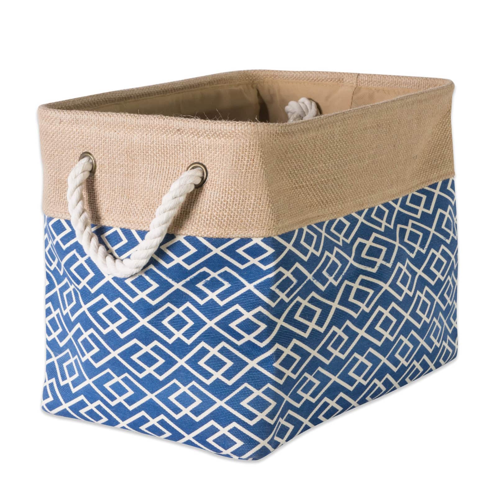 Small Navy Burlap Diamond Rectangle Bin