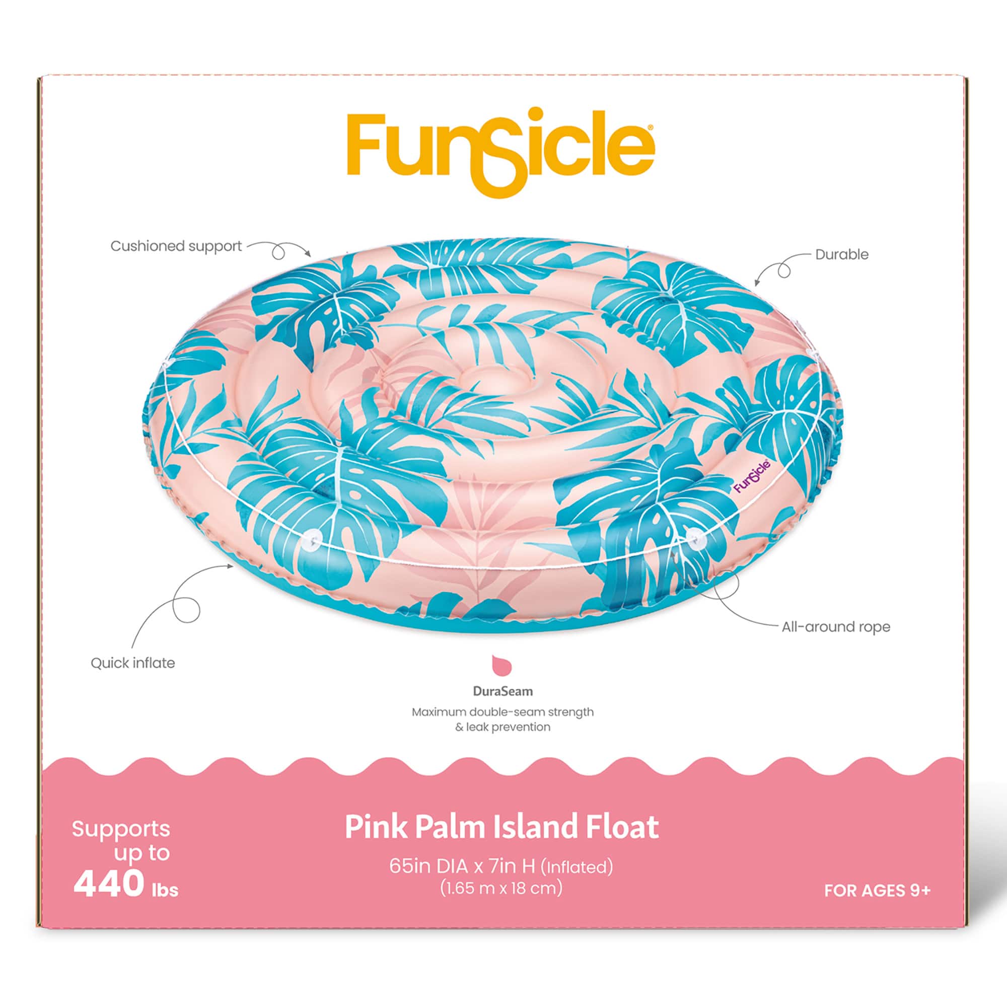 Funsicle 65&#x22; Round Pink &#x26; Blue Palm Island Float Round Inflatable Pool &#x26; Water Lounge