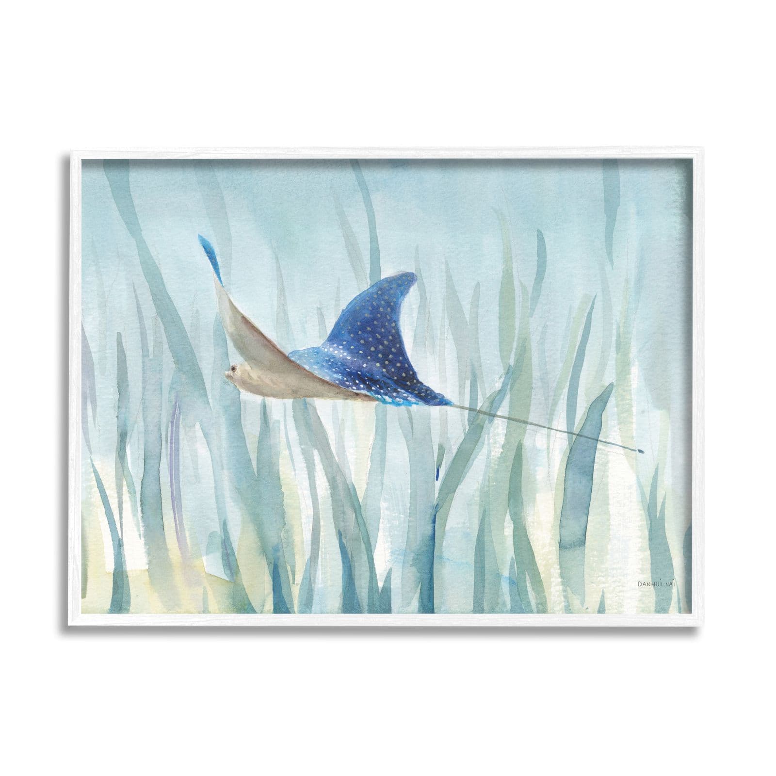 Stupell Industries Stingray Aquatic Animal Ocean Blue Spotted Sea Creature Framed Wall Art