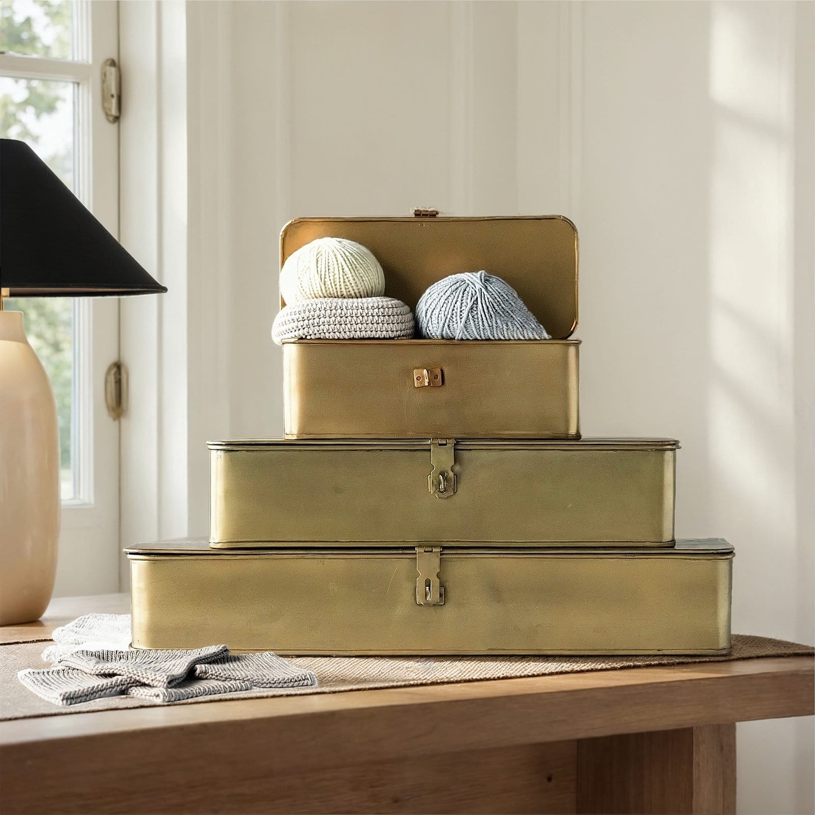 Hello Honey® Decorative Metal Boxes with Gold Finish Set