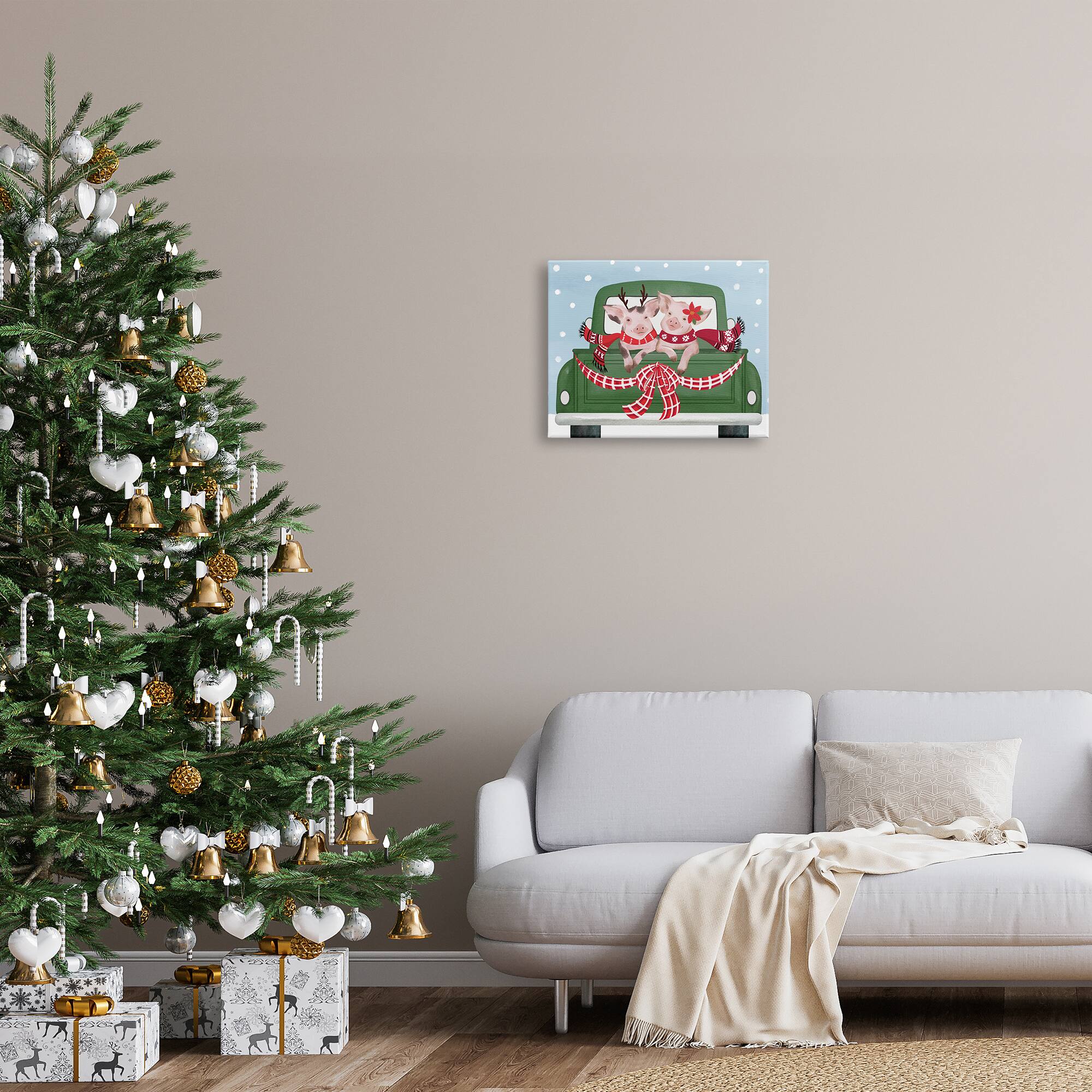 Stupell Industries Farmhouse Pigs Green Holiday Truck Canvas Wall Art