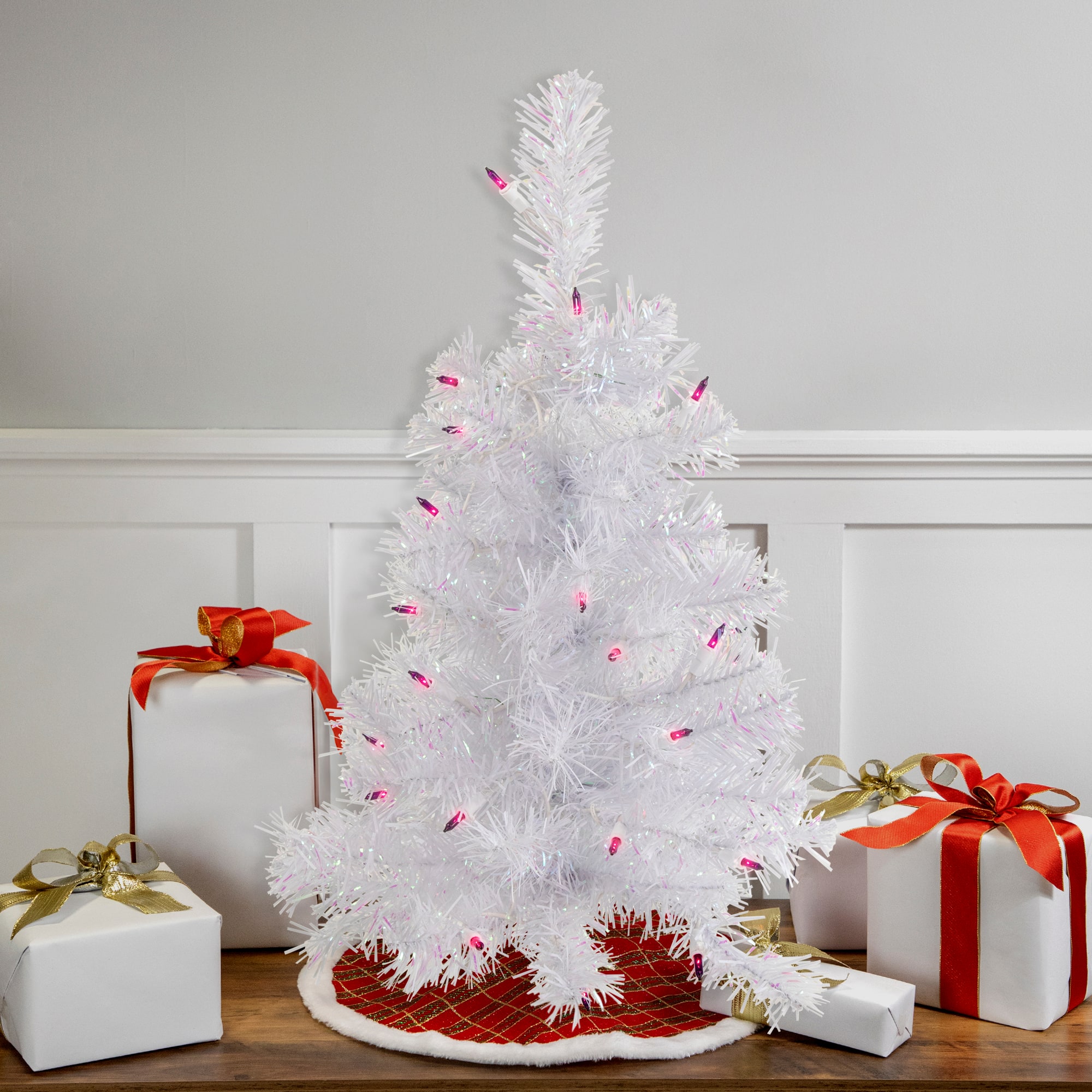2ft. Pre-Lit White Rockport Pine Artificial Christmas Tree, Purple Lights