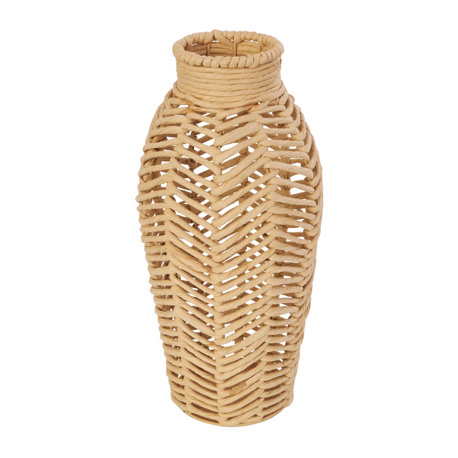 16.25" Natural Brown Chevron Weave Jute Vase