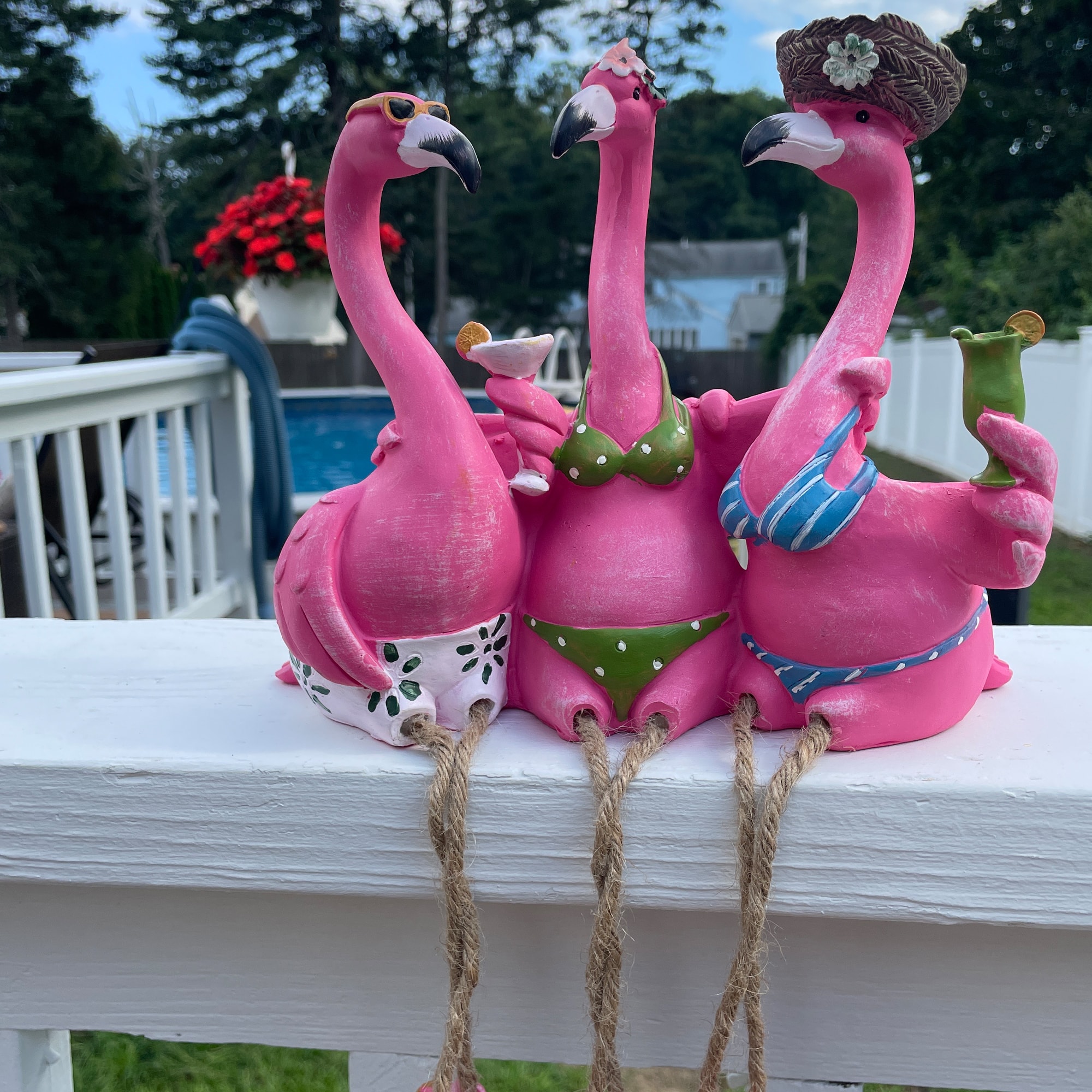 9" Three Amigos Beach Flamingos Outdoor Garden Statue