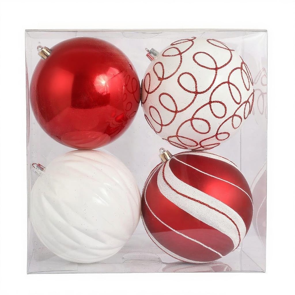 Assorted 4 Pack 4.5&#x22; Red &#x26; White Shatterproof Ball Ornaments by Ashland&#xAE;